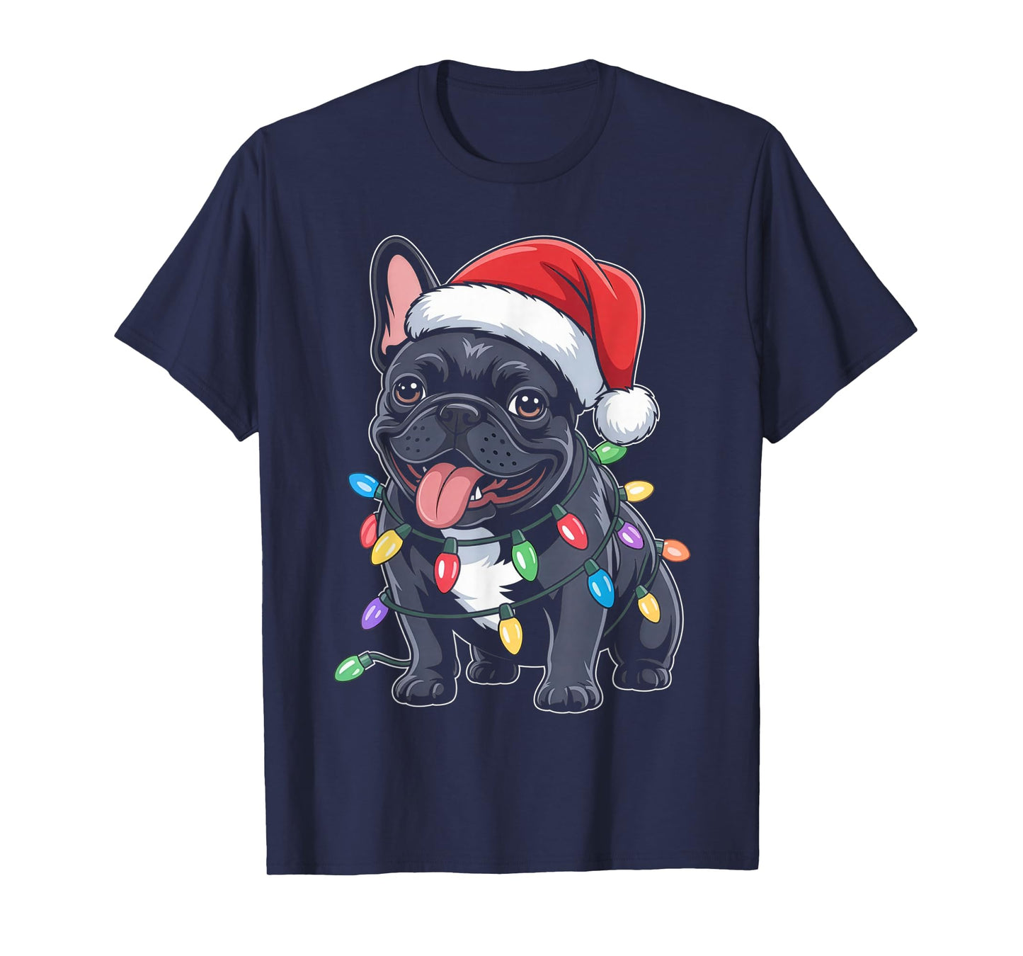 French Bulldog Santa Hat Christmas Lights Gifts T-Shirt
