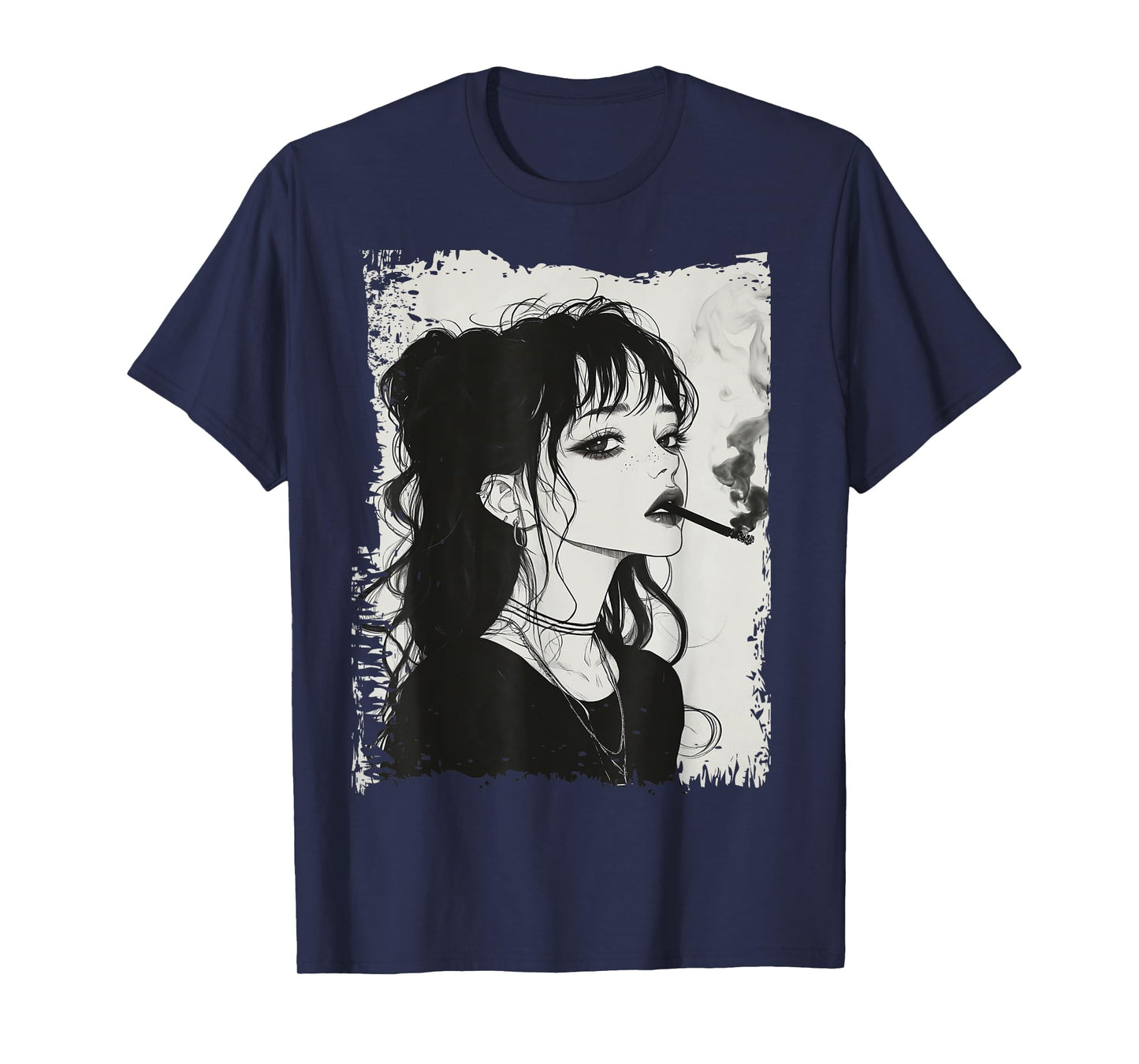 Rebel Anime Girl Smoking Gothic Ink T-Shirt