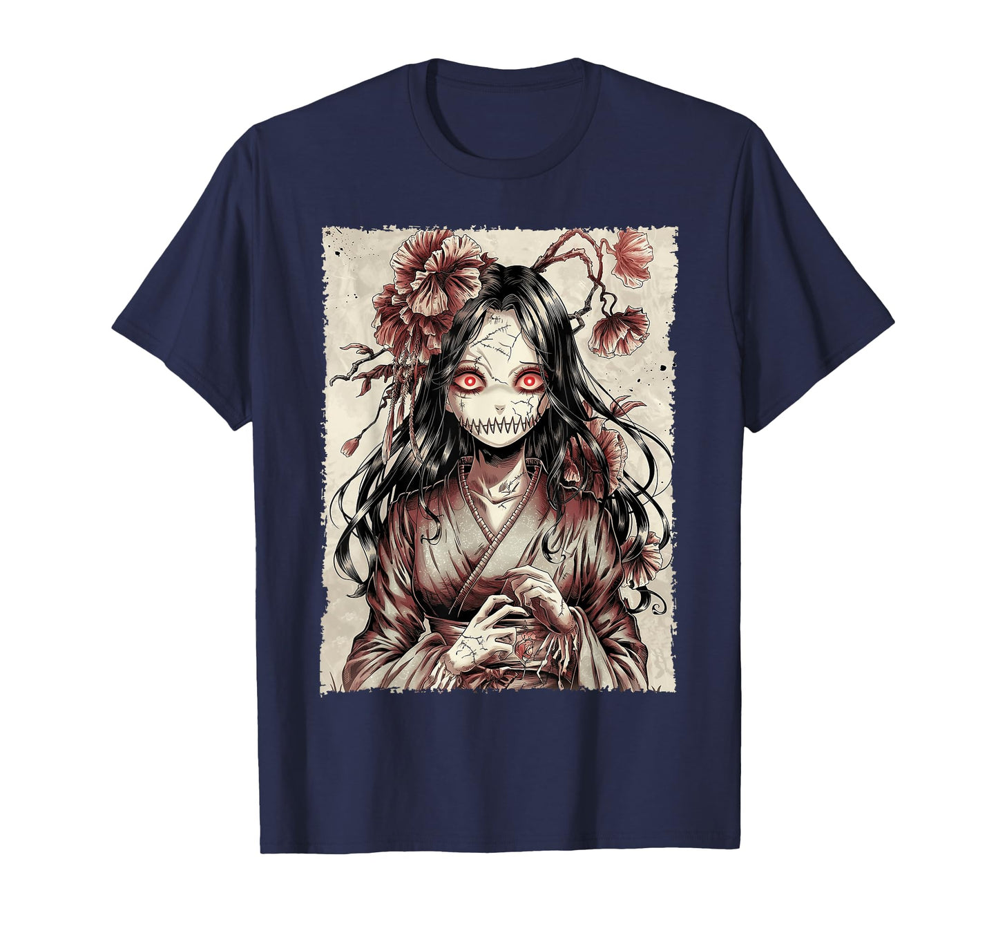 Vintage Horror Anime Girl Manga Japanese Creepy Halloween T-Shirt