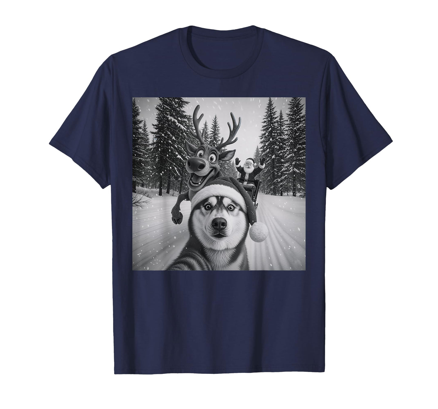 Funny Dog Selfie Christmas Reindeer Boys Husky Christmas T-Shirt