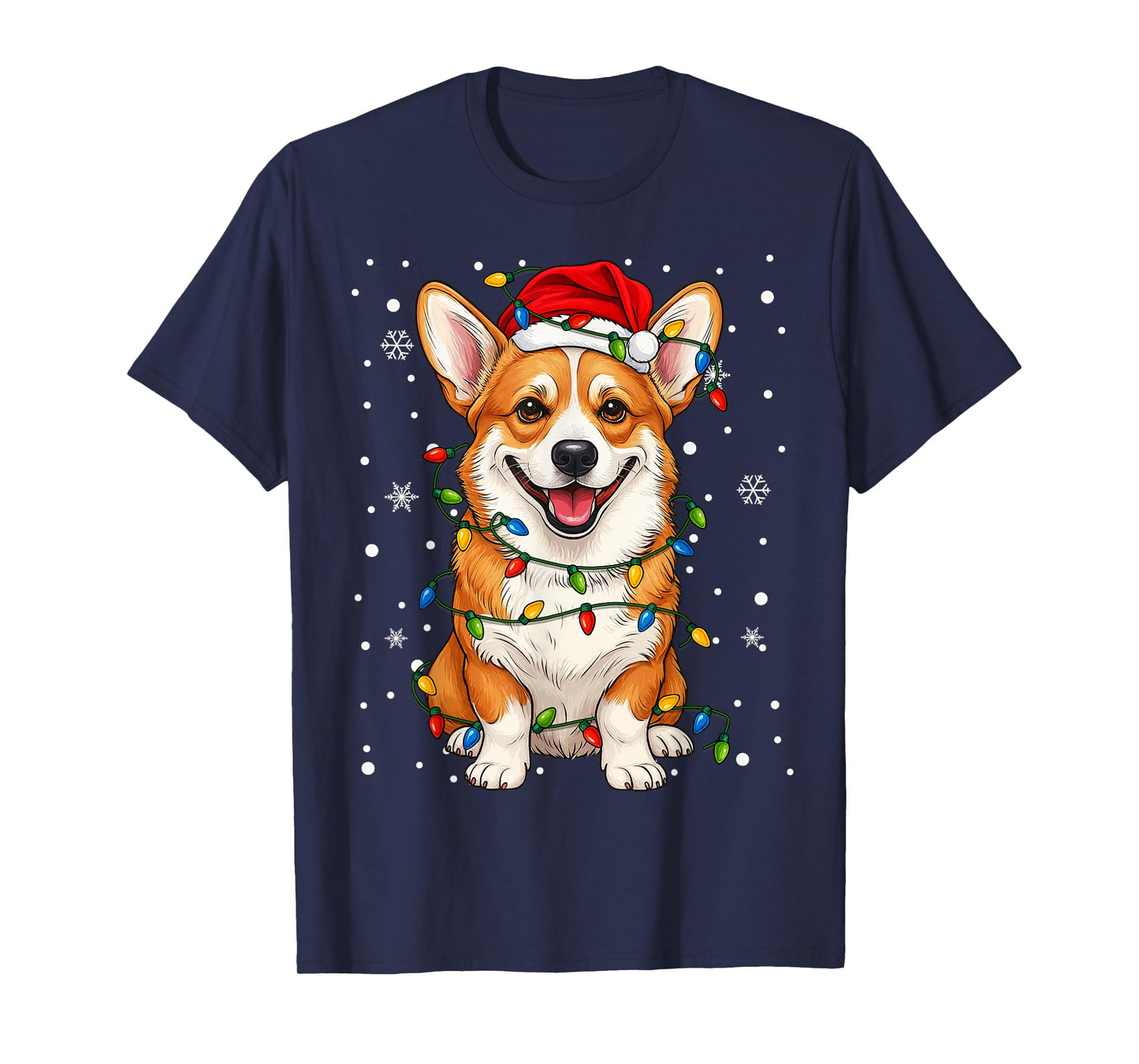 Corgi Santa Christmas Tree Lights Xmas Pajama Men Women Kids T-Shirt