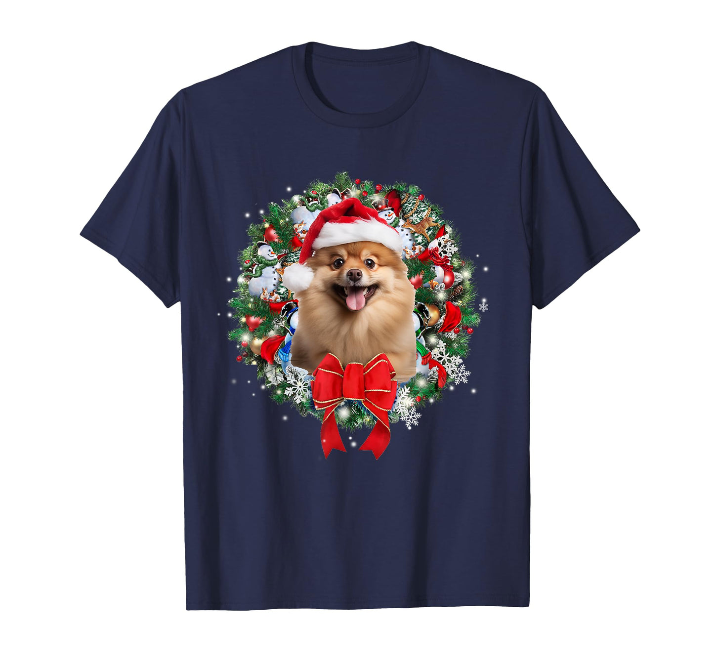 Pomeranian Christmas Wreath Decoration Xmas Pajamas T-Shirt