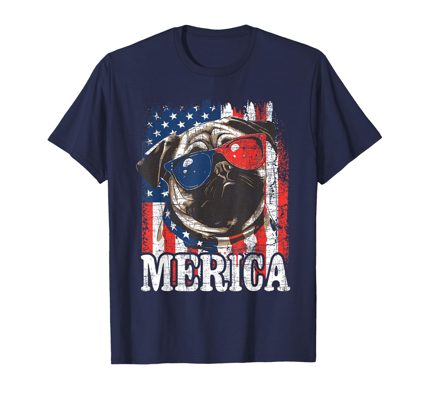 Merica - USA Flag Patriotic Pug Dog Owner Puppy Pet Trainer T-Shirt