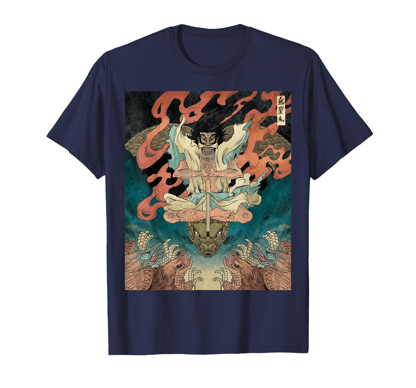 Japanese Vintage Artwork Tengu Gods Defeat Evil Snake Fan T-Shirt