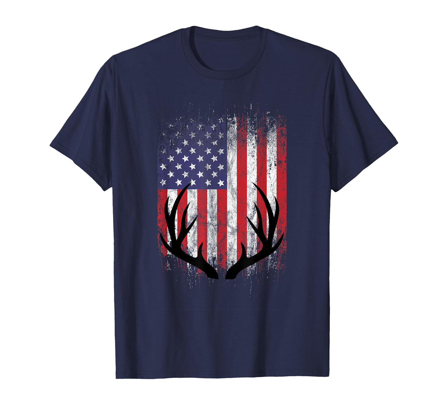 Deer Hunting American Flag Whitetail Buck Antlers Short Sleeve T-Shirt