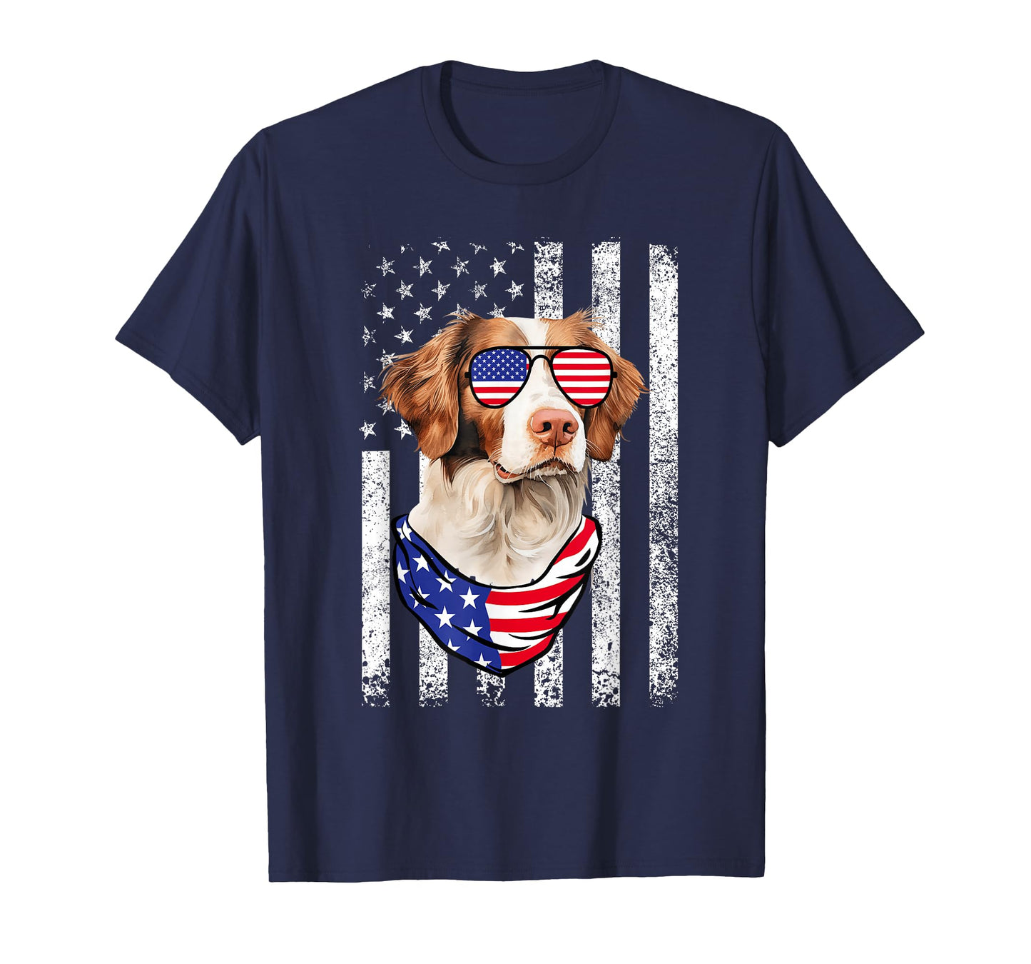 Brittany Spaniel American Flag USA Patriotic 4th of July T-Shirt