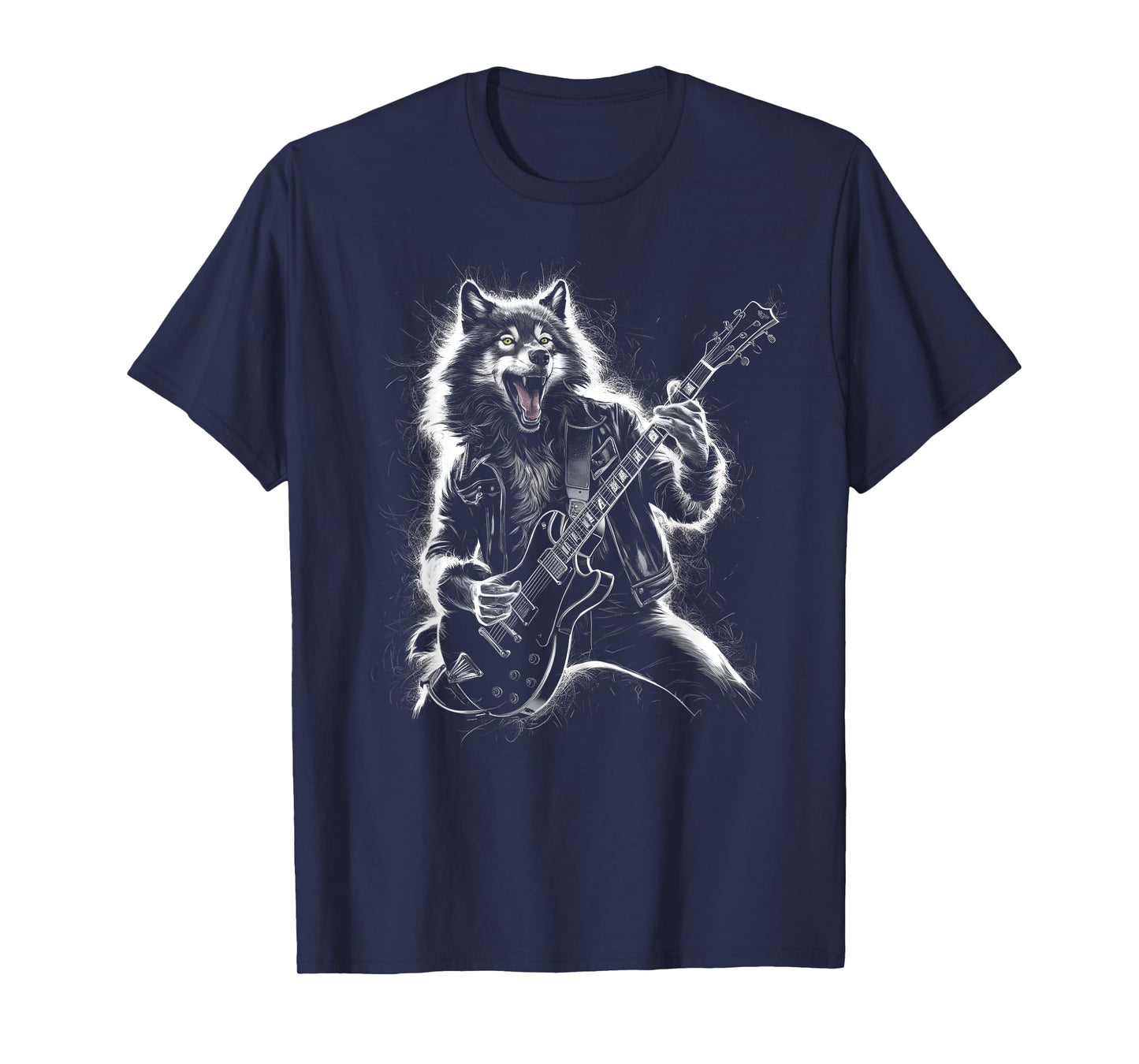 Wolf Playing Guitar Rocker Dog Playing Guitar Rock T-Shirt
