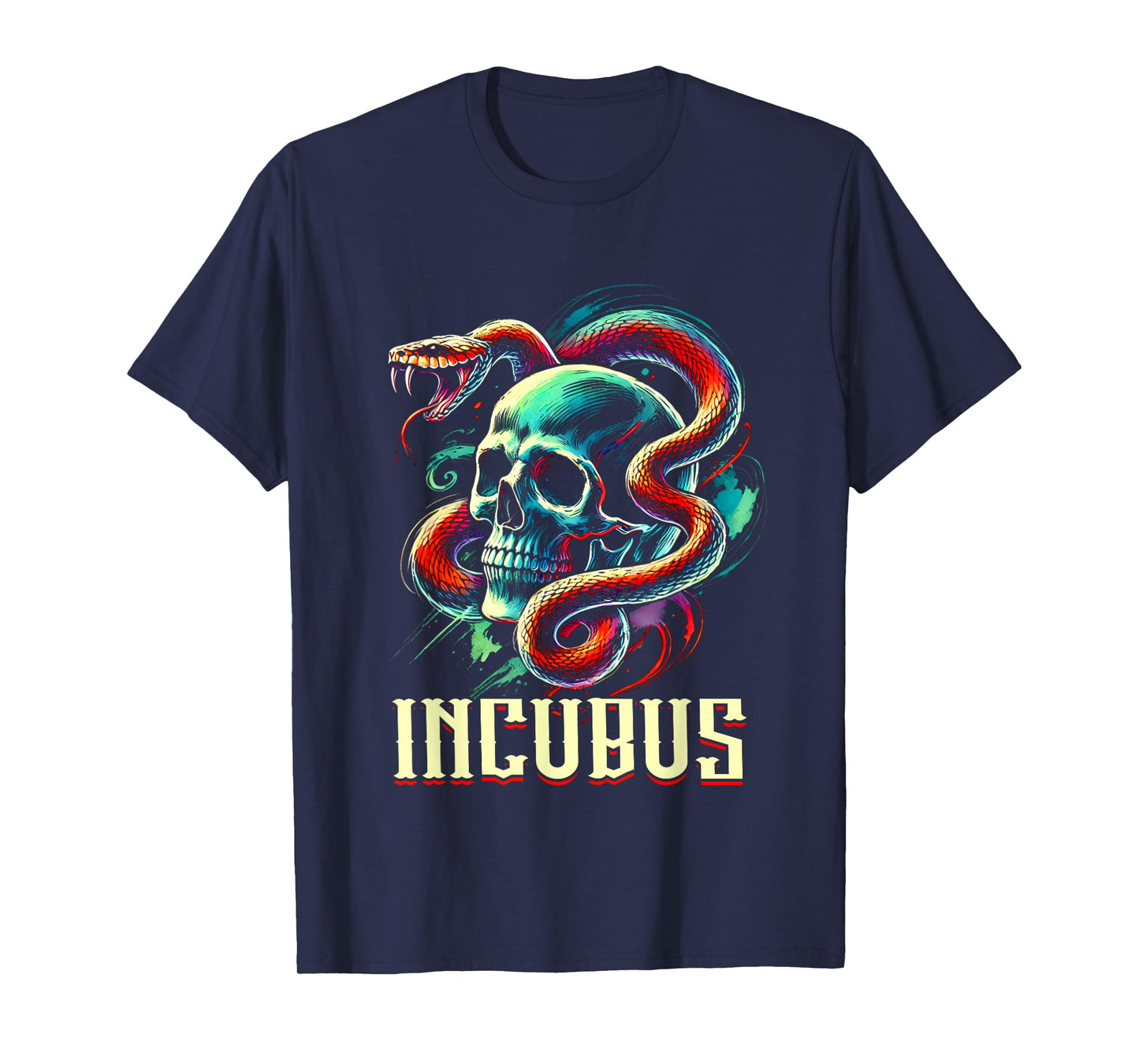 Vintage Retro Incubus Skull and Snake Halloween Horror Style T-Shirt