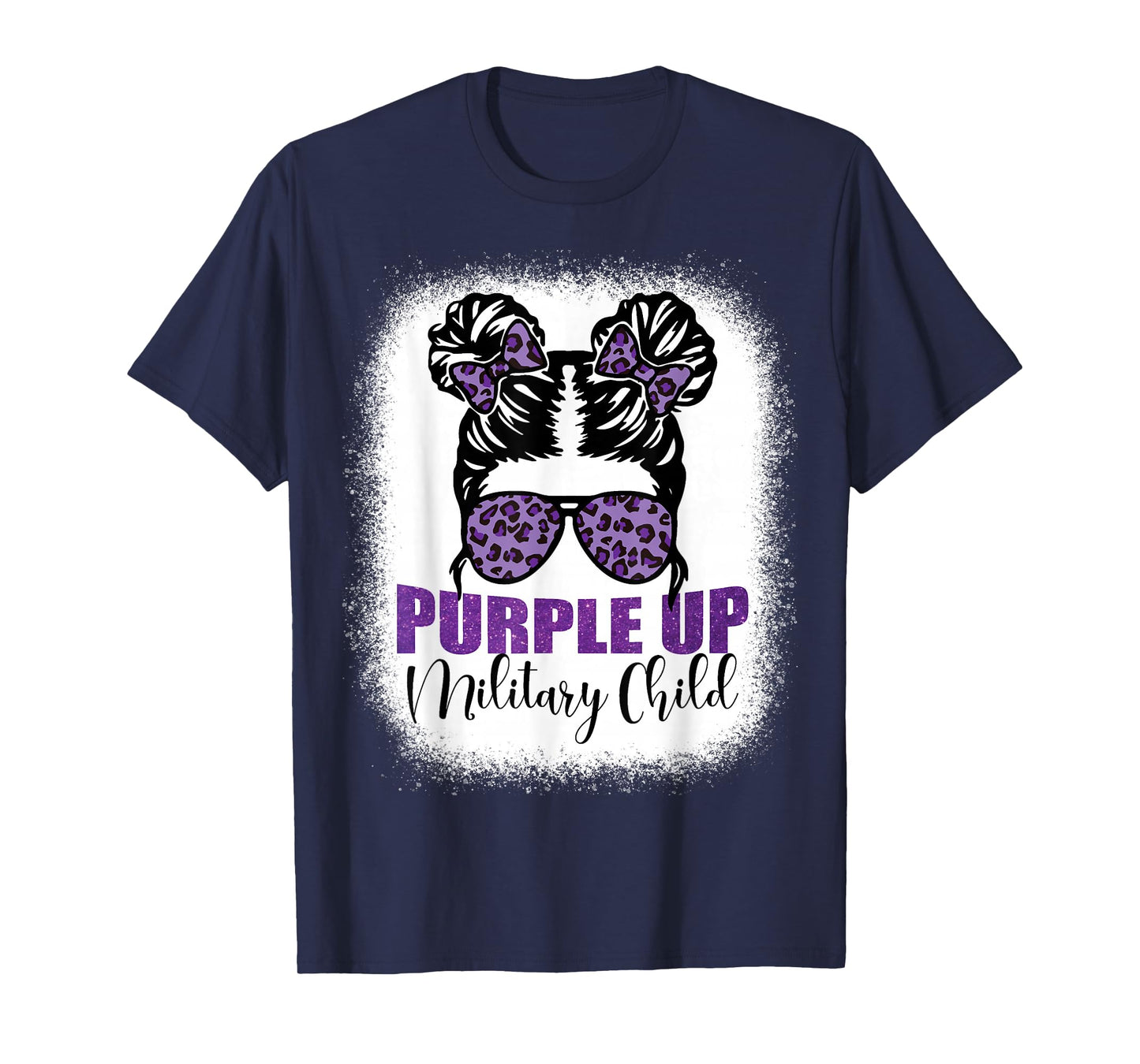 Purple up for military kids Messy bun Military child Month T-Shirt