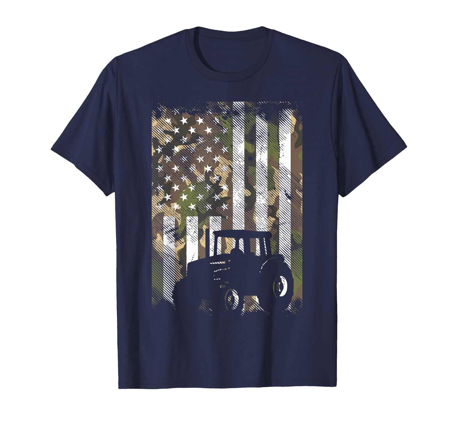 Camo Flag Tractor Vintage Farm Truck Patriotic Farmer Gift T-Shirt