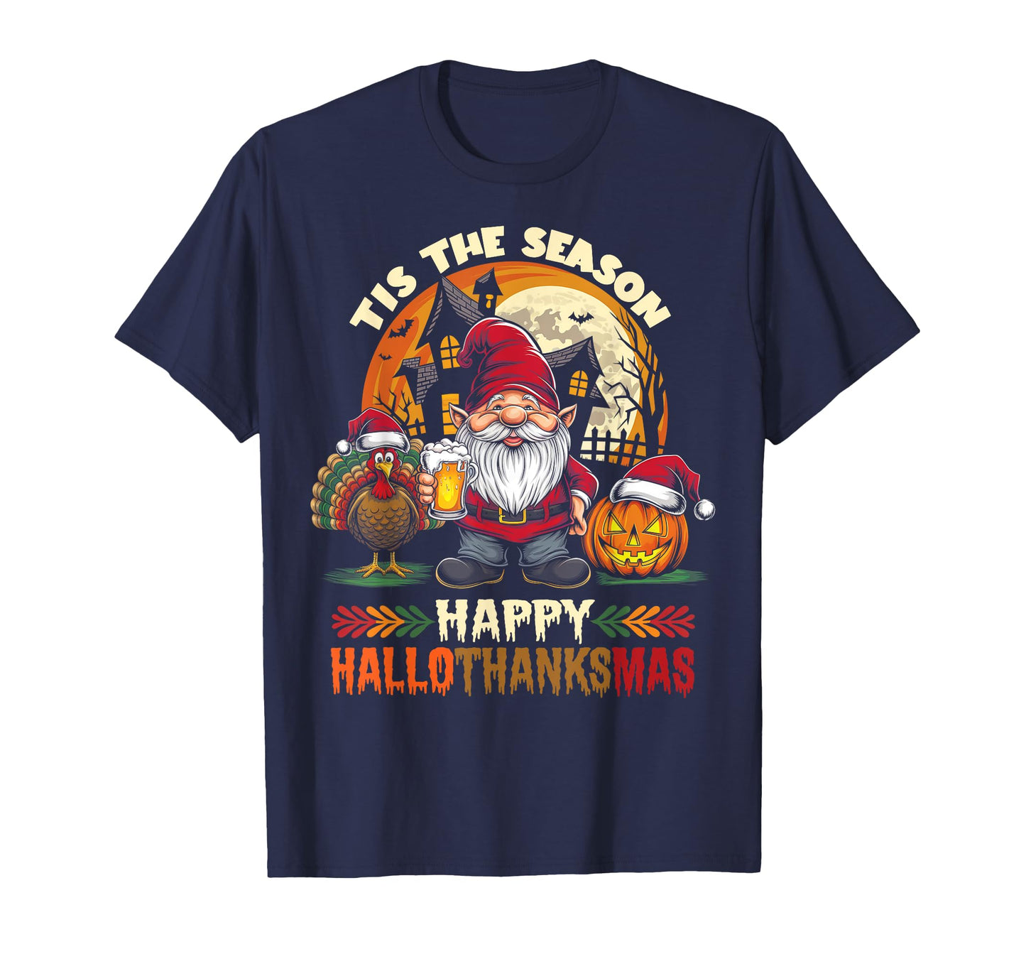 Happy Hallothanksmas Halloween Thanksgiving Merry Christmas T-Shirt