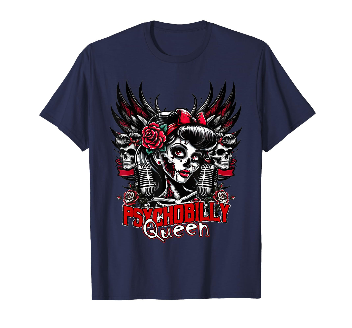 Psychobilly Queen Zombie Pin Up Girl Retro Rockabilly T-Shirt