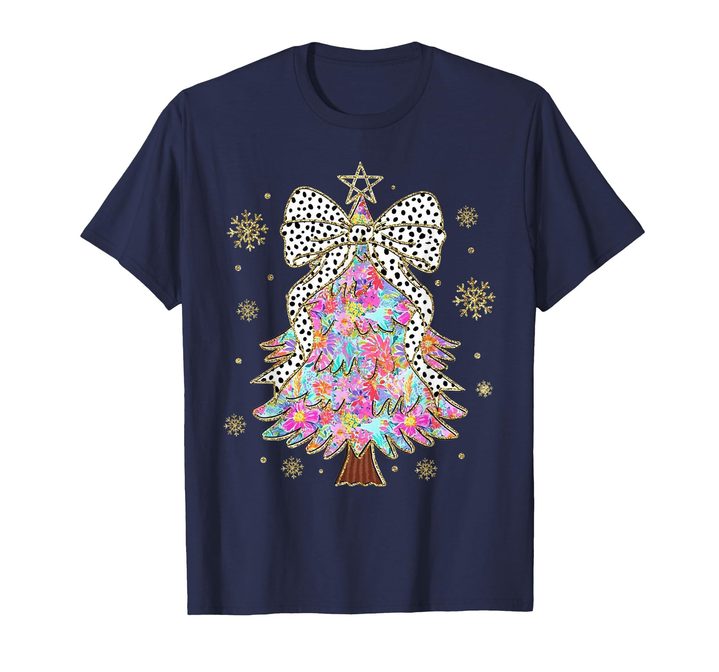 Bling Bling Floral Christmas Tree with Bow Festive Xmas T-Shirt