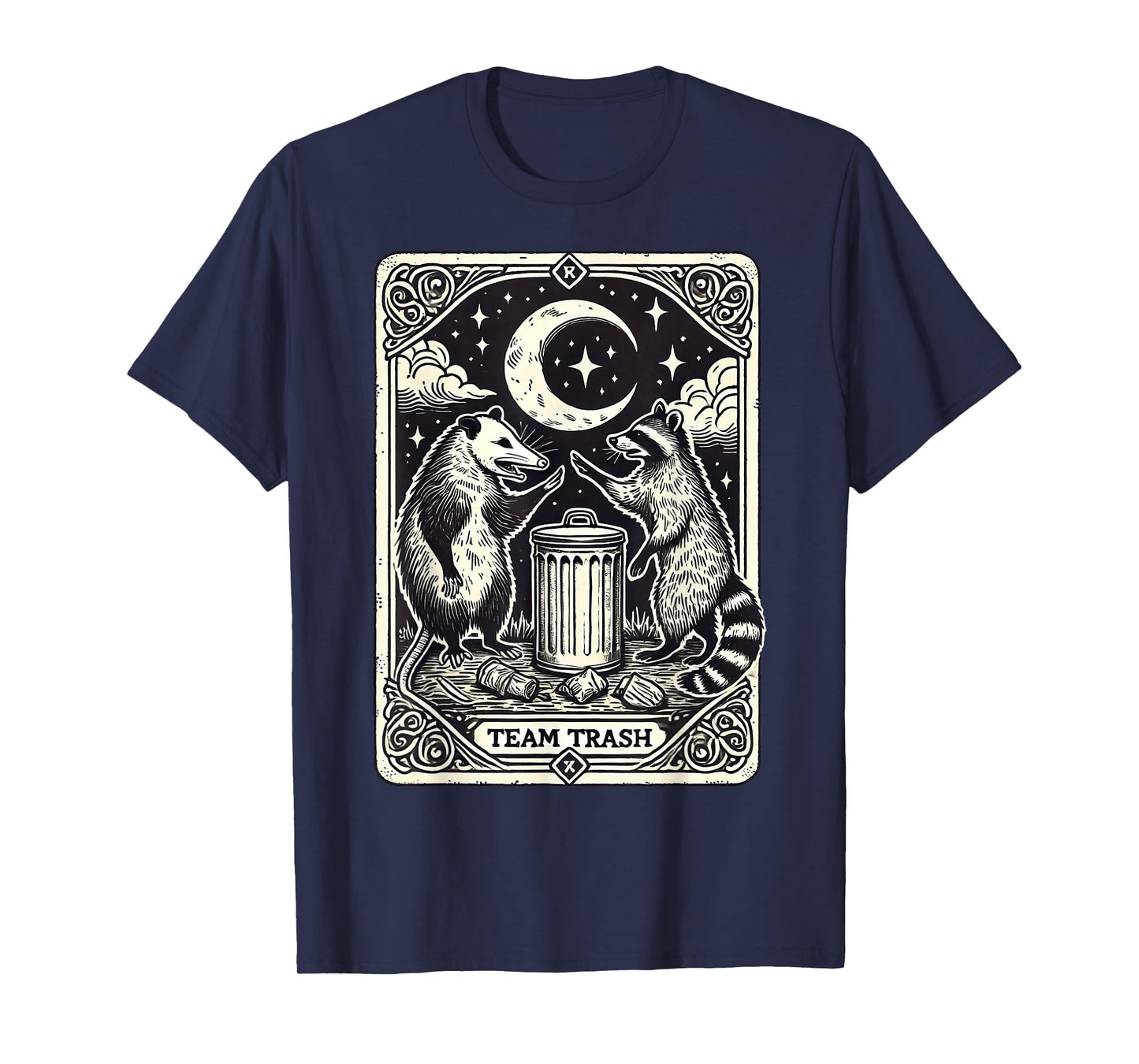 Tarot Card Vintage Team Trash Crescent Moon Opossum Raccoon T-Shirt