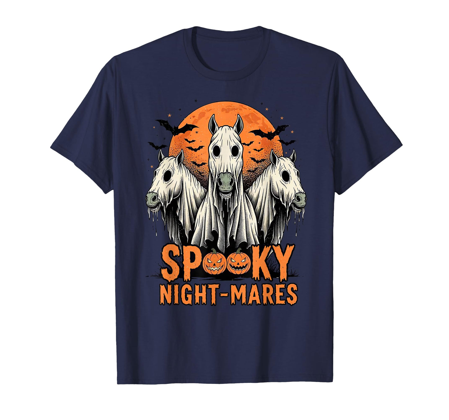 Horror Retro Spooky Night-Mares Horses Boo Ghosts Halloween T-Shirt