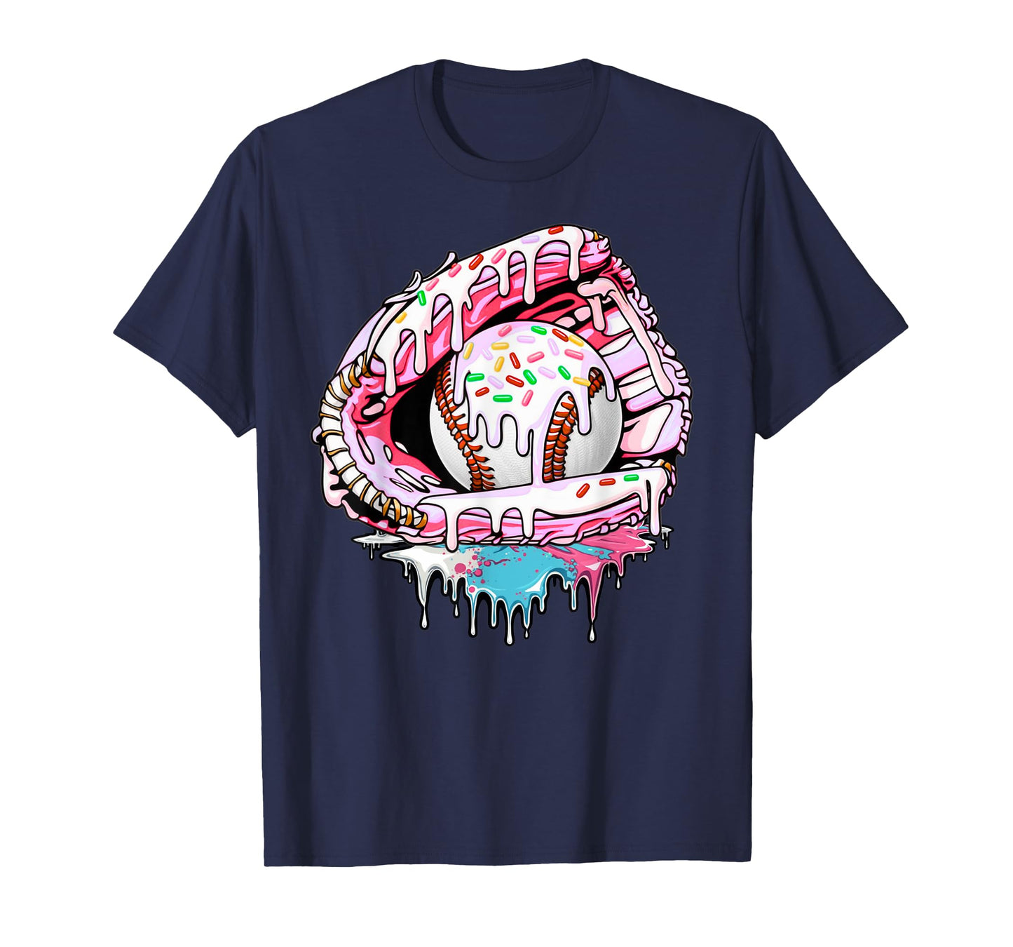 Baseball Ice Cream Drip Sprinkles Softball Glove T-Shirt