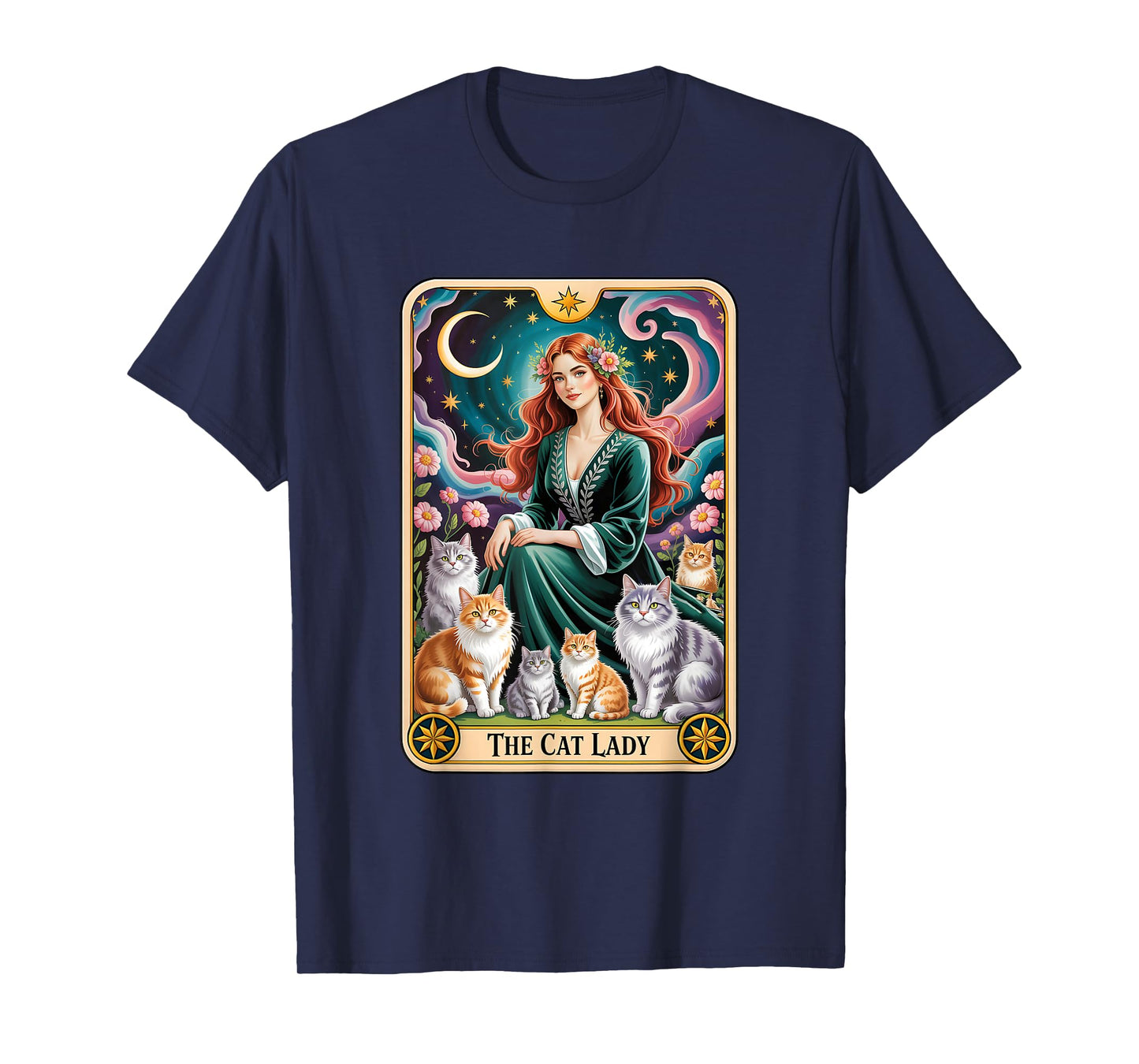 Cat Lady Tarot Card Halloween Witchy Gothic Cat Mom T-Shirt