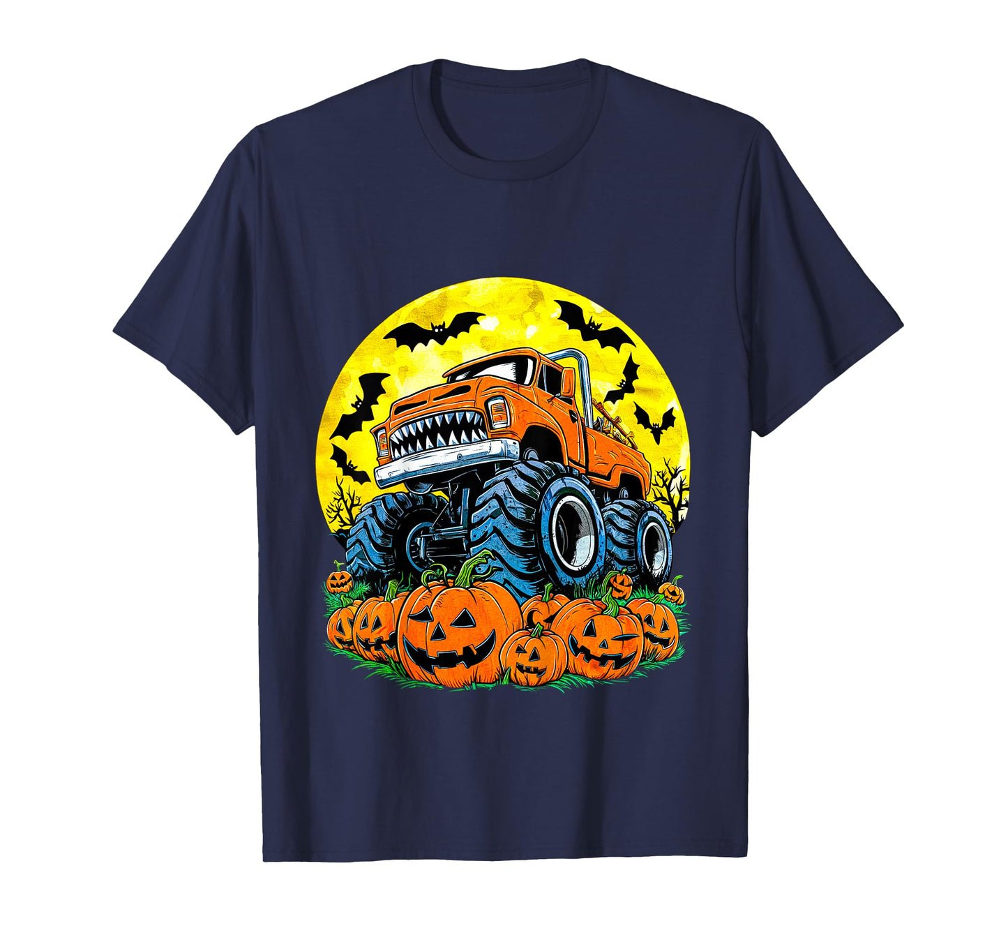 Monster Truck Halloween Jack O Lantern Moon Pumpkin Toddler T-Shirt