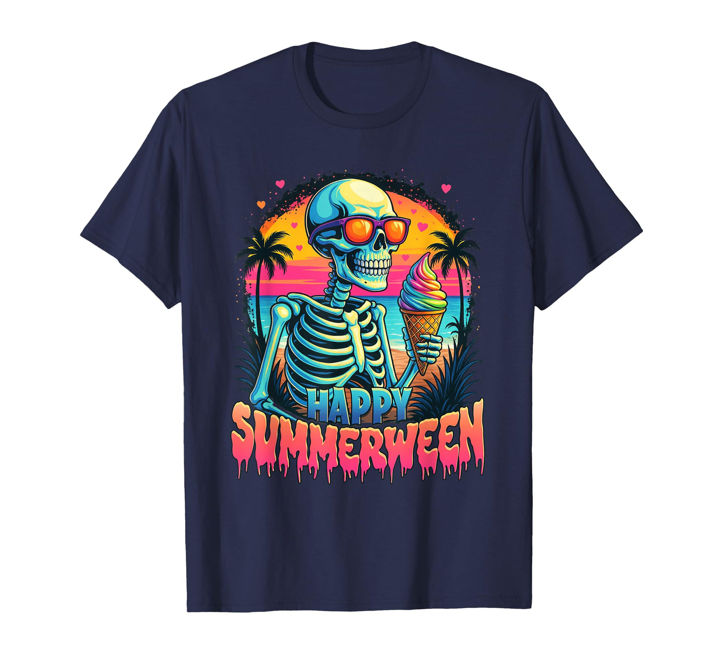 Summer Watermelon Jack-o-lantern Happy Summerween Skeleton T-Shirt