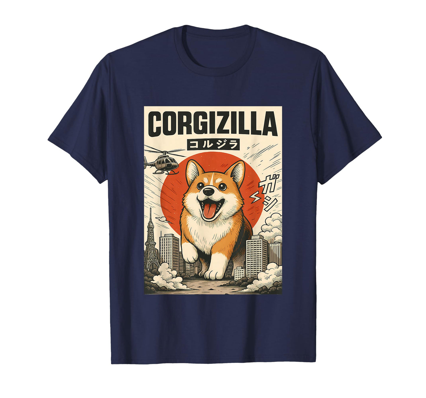 CorgiZilla Corgzilla Parody Japanese Funny Corgi Dog Mom Dad T-Shirt