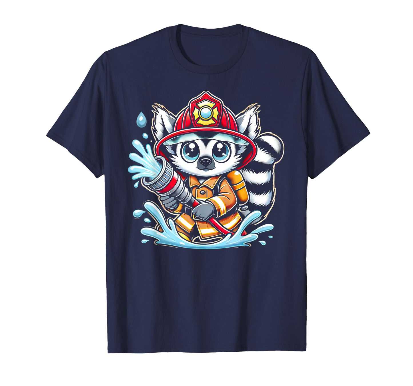 Cute Cartoon Lemur Firefighter Fireman For Children T-Shirt