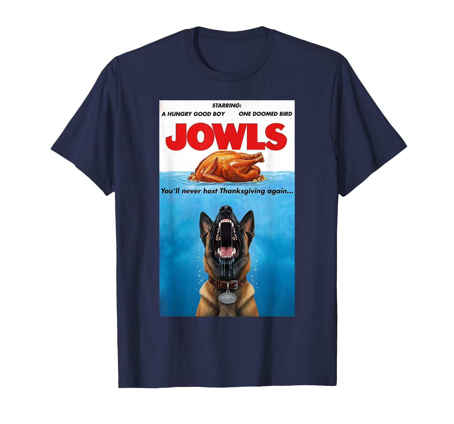 Funny Jowls Thanksgiving Belgian Malinois and Turkey T-Shirt