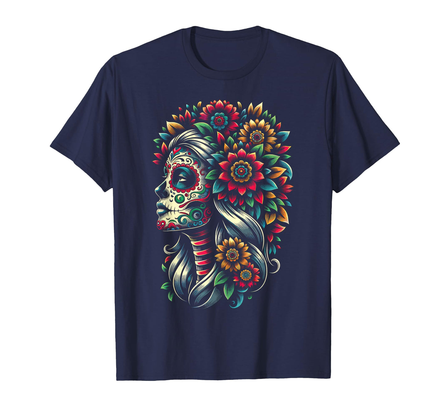 De Los Muertos La Catrina Day of the Dead Sugar Skull Women T-Shirt