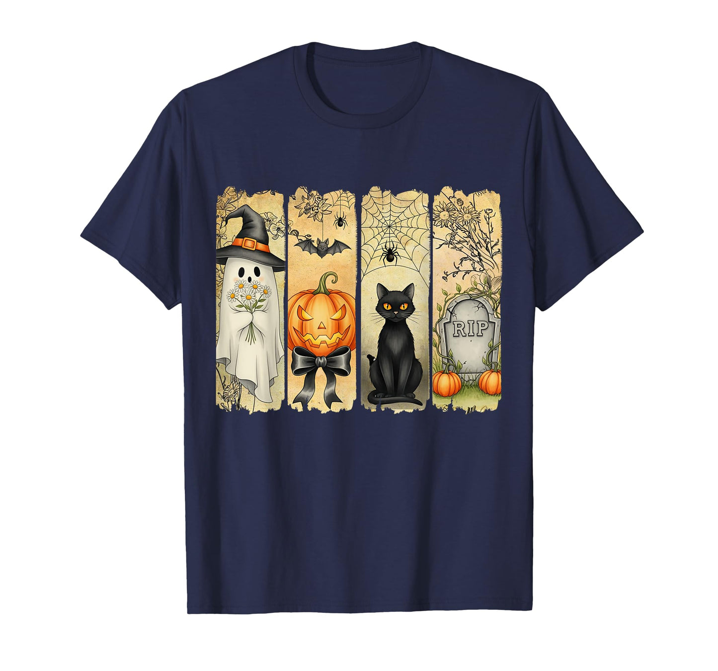 Spooky Season Vintage Halloween Ghost Pumpkin Coquette Bow T-Shirt
