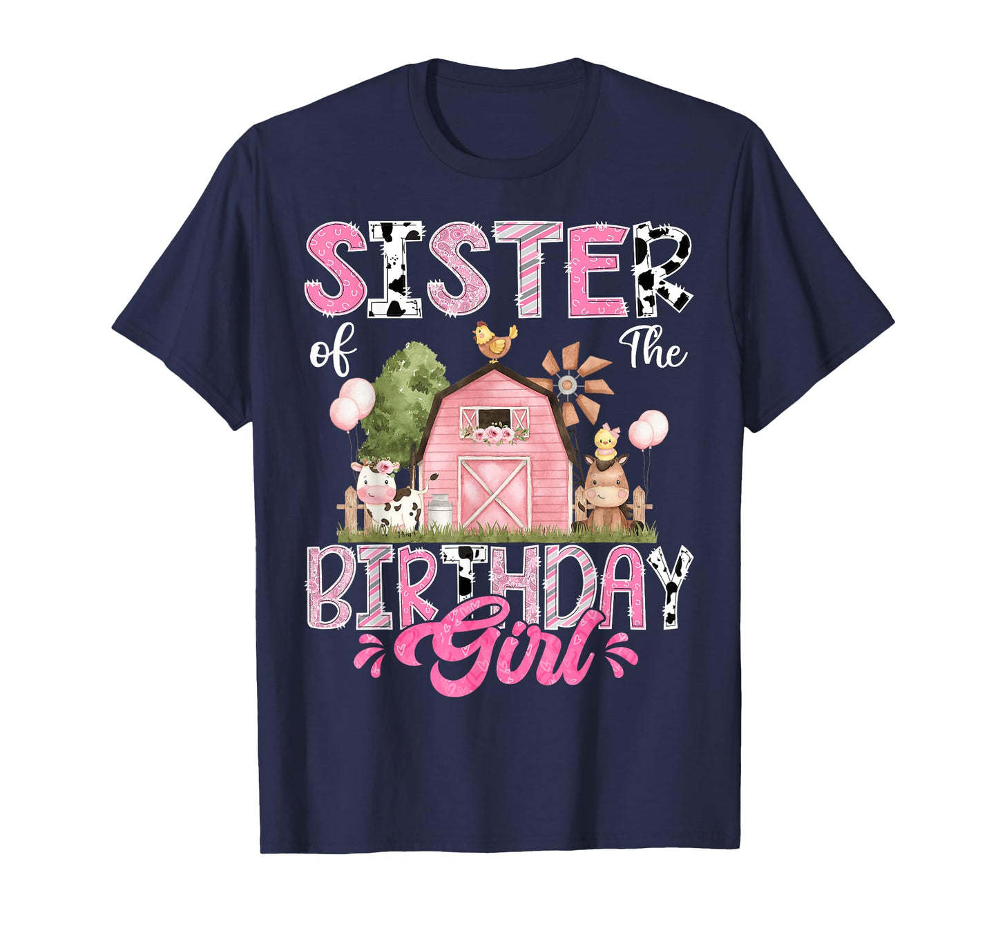 Sister Of The Birthday Girl 1St Birthday Pink Cow Farm T-Shirt
