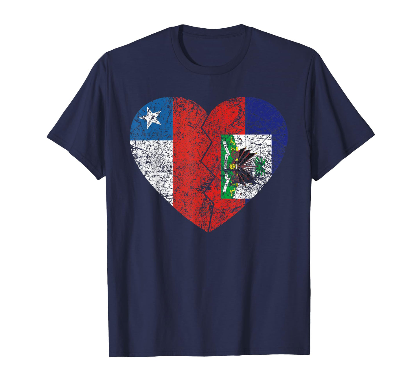 Haitian Chilean Flags Heart | Chile Haiti Roots Vintage T-Shirt