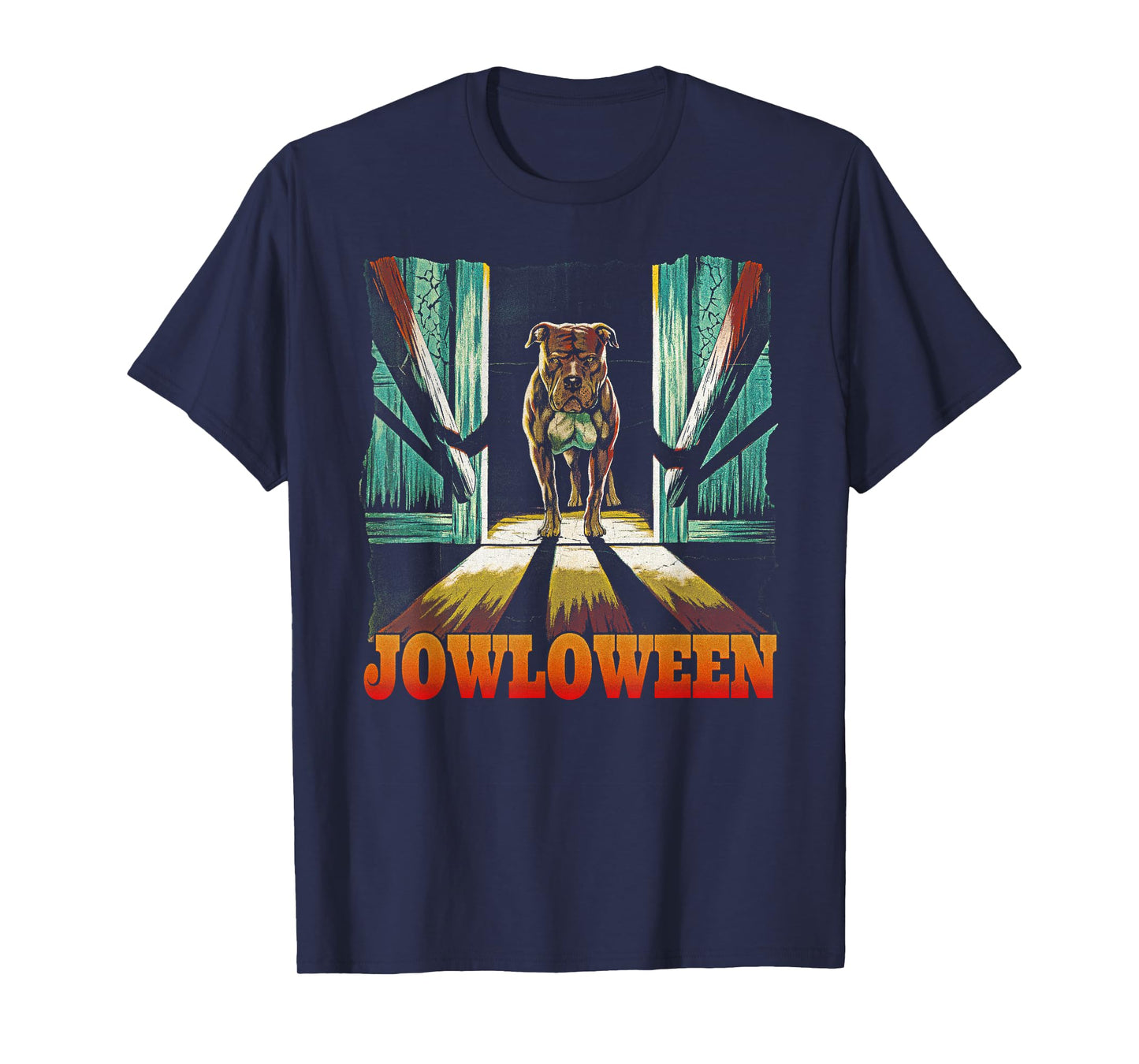 Funny Pitbull Jowls Spooky Halloween Pittie Dog Mom Dog Dad T-Shirt for Men Women