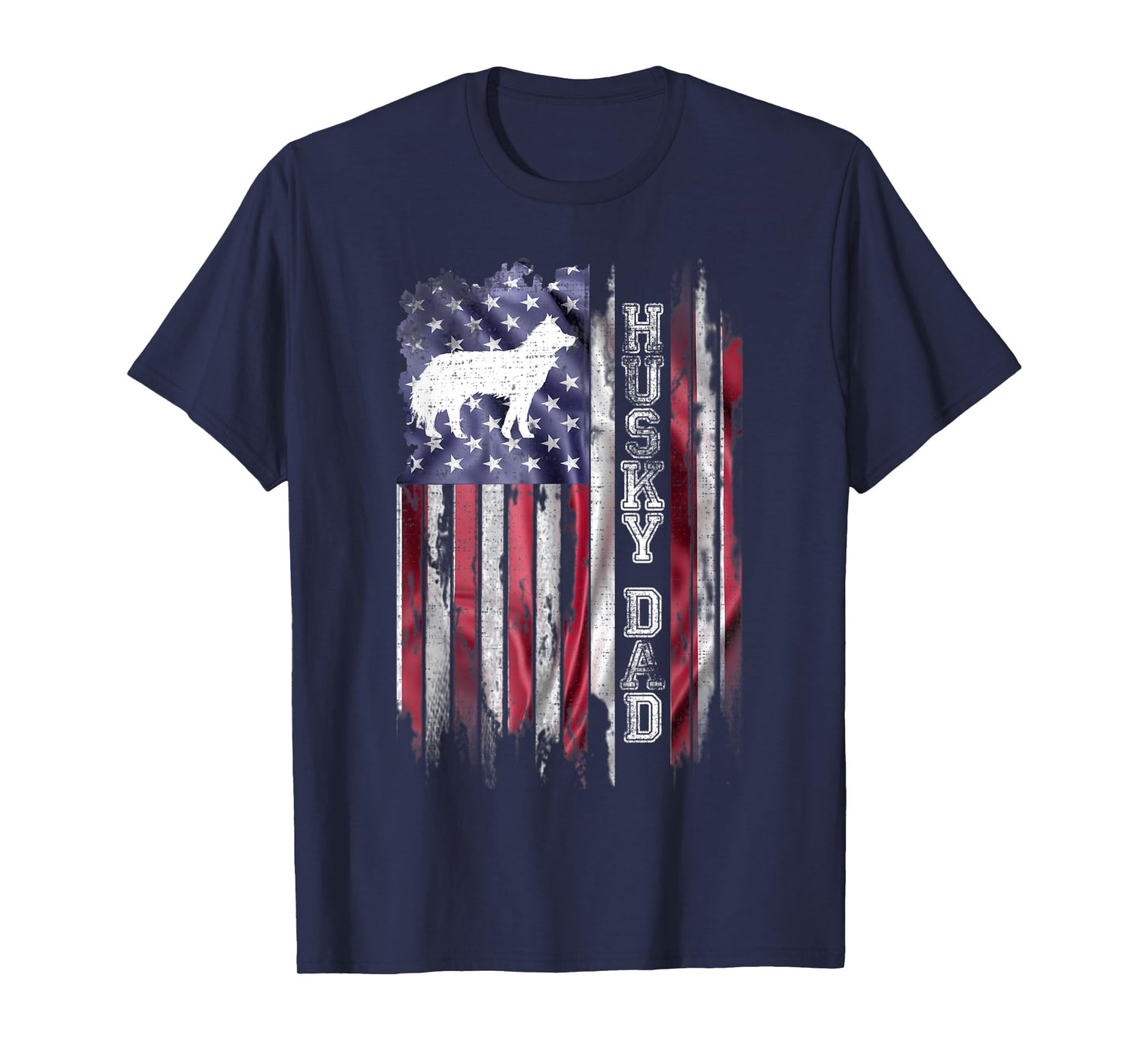 Vintage USA Flag Proud Siberian Husky Dog Dad Silhouette T-Shirt