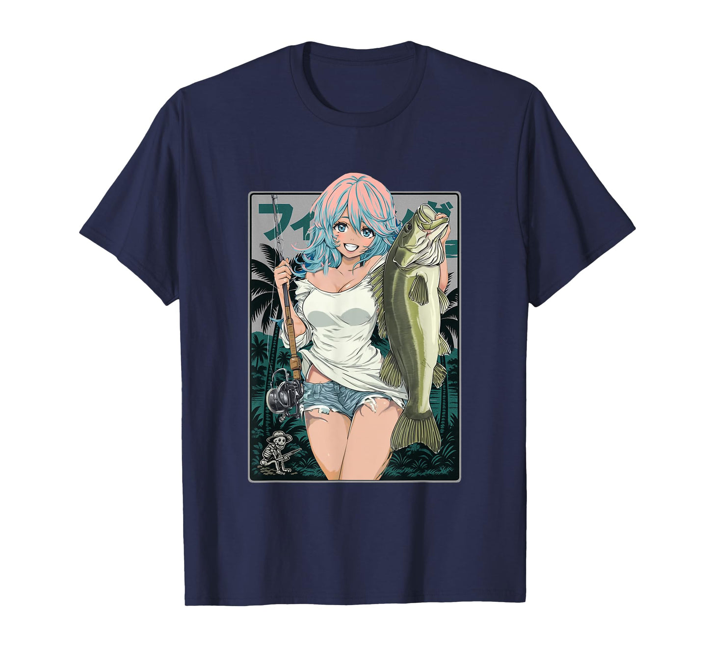 Sexy Anime Girl japanese Fisherman Girl Fishing Bass T-Shirt