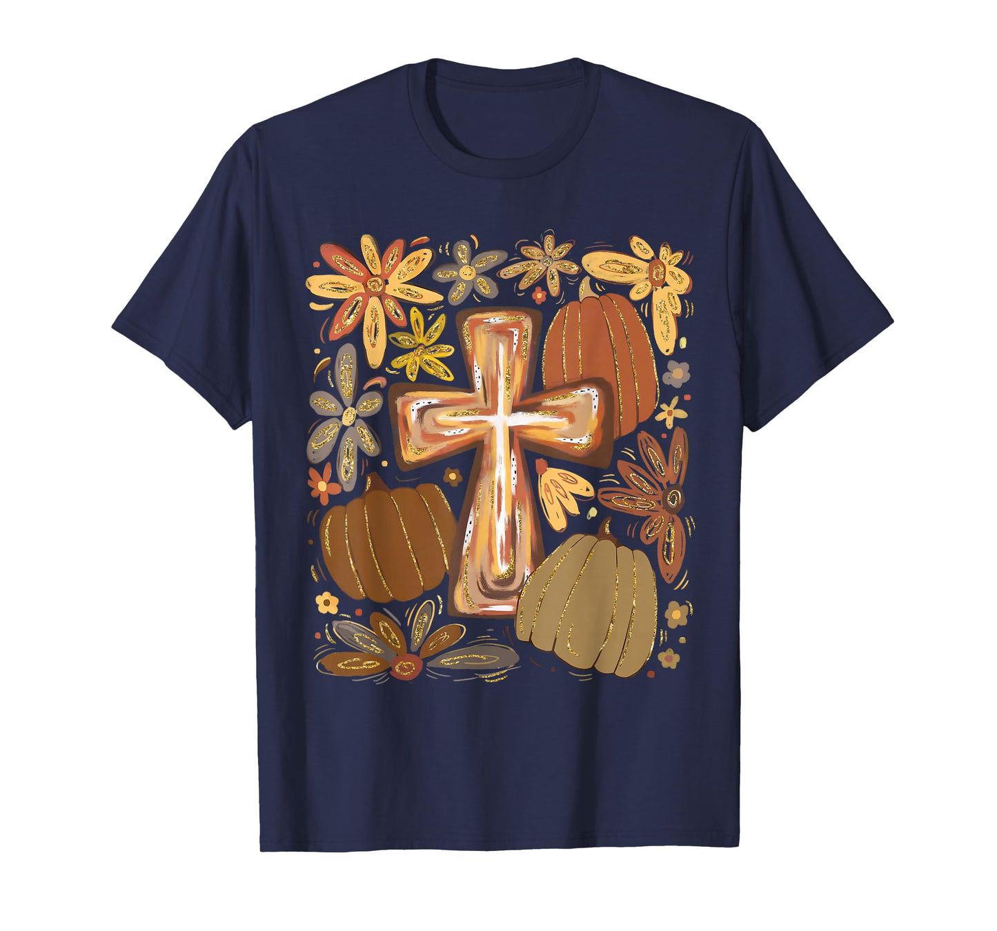 Christian Jesus Wildflower Pumpkin Season Autumn Fall Leaves T-Shirt