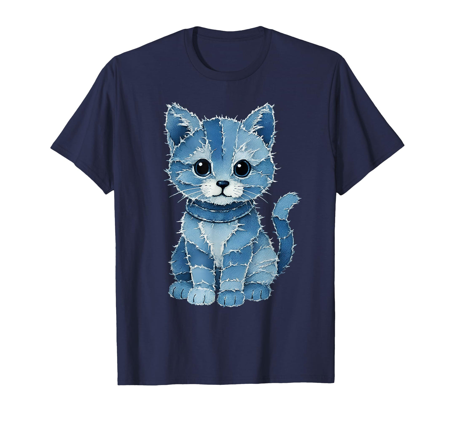 Retro Funny Denim Patch Animal Cute Kitten Print Cat Lover T-Shirt