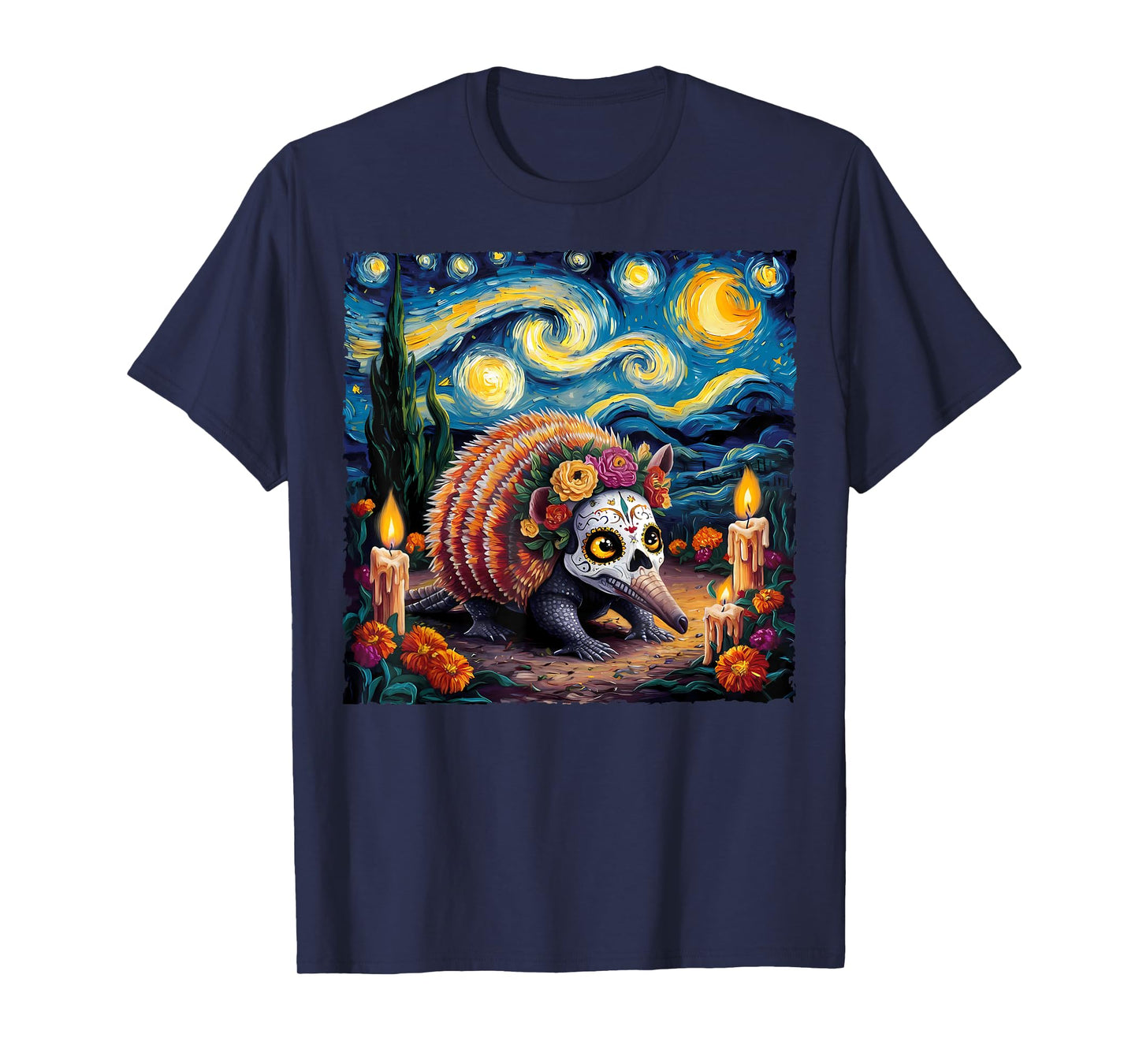 Armadillo Van Gogh Style The Starry Night Day Of Dead Funny T-Shirt