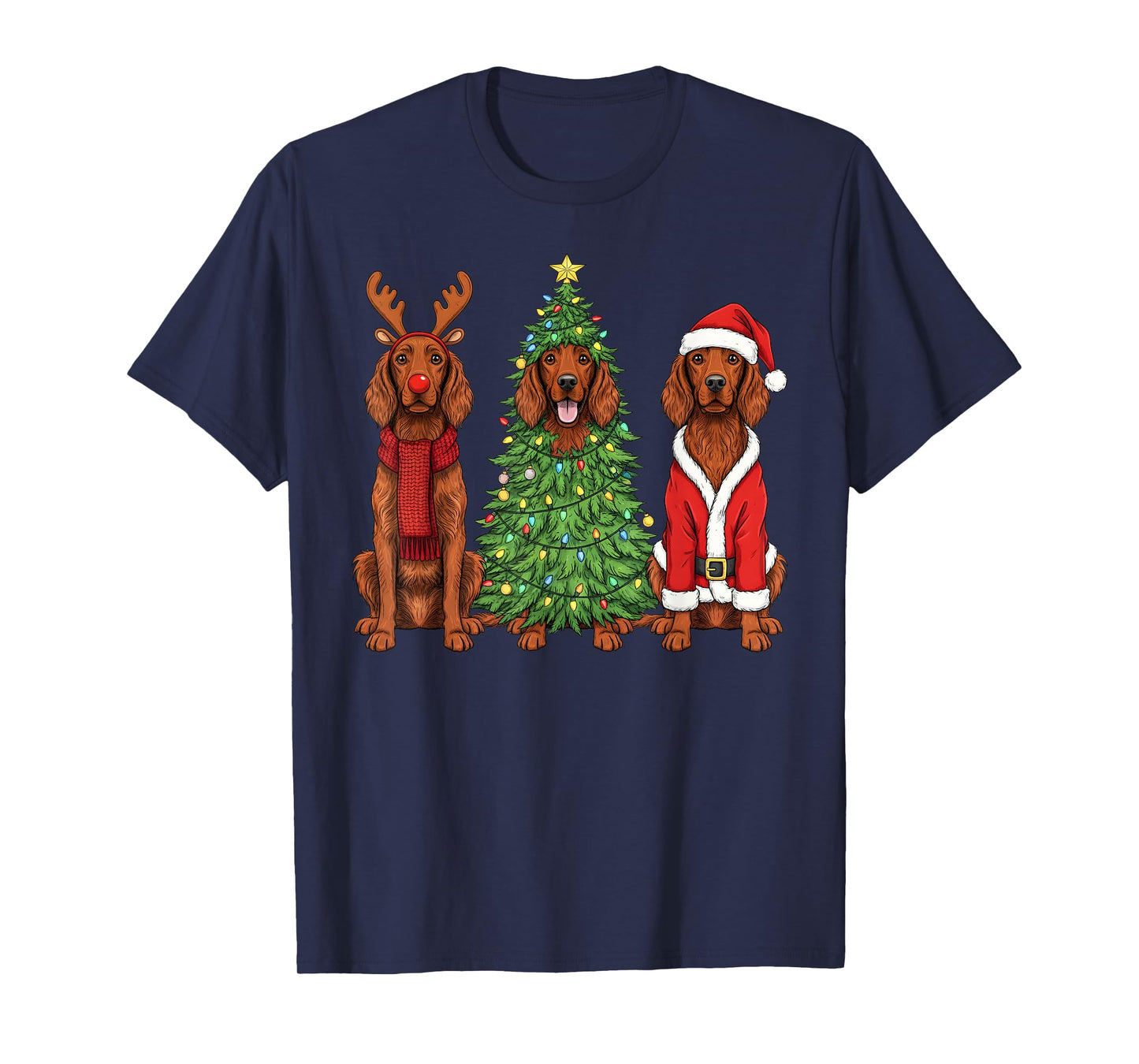 Retro Christmas Irish Setter Santa Reindeer Dog Lover T-Shirt