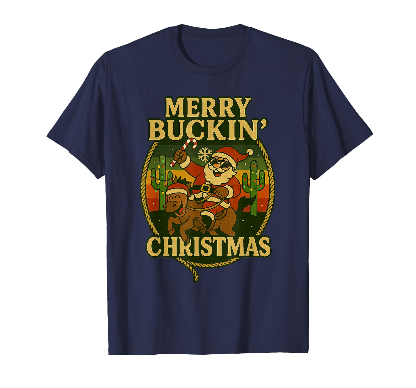 Merry Buckin’ Funny Christmas Rodeo Cowboy Santa Riding T-Shirt