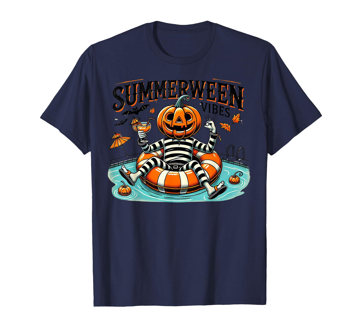 Summerween Vibes Spooky Summer Pumpkin T-Shirt for Men Women Kids
