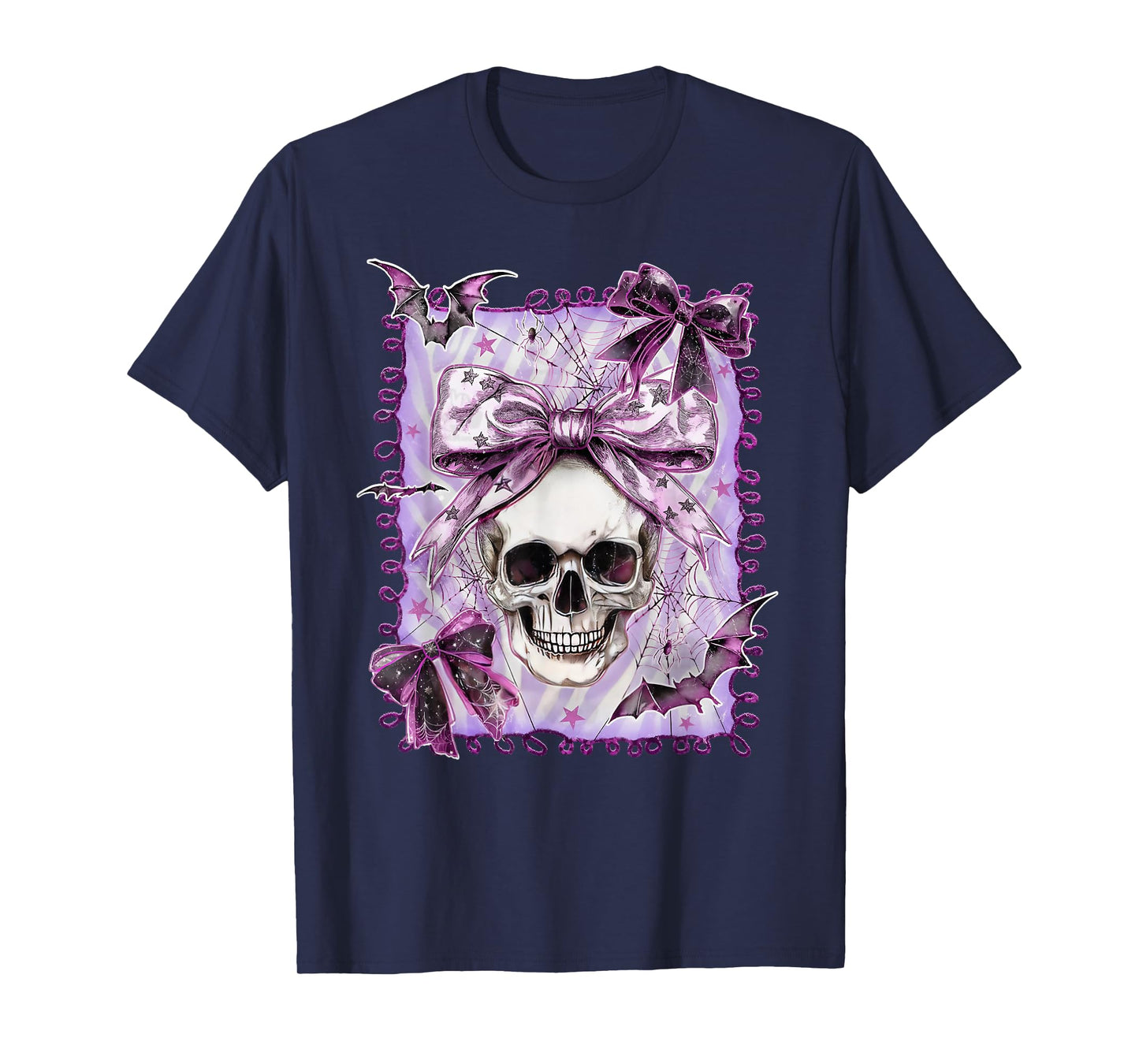 Coquette Bow Skull Skeleton Spooky Season Halloween Funny T-Shirt