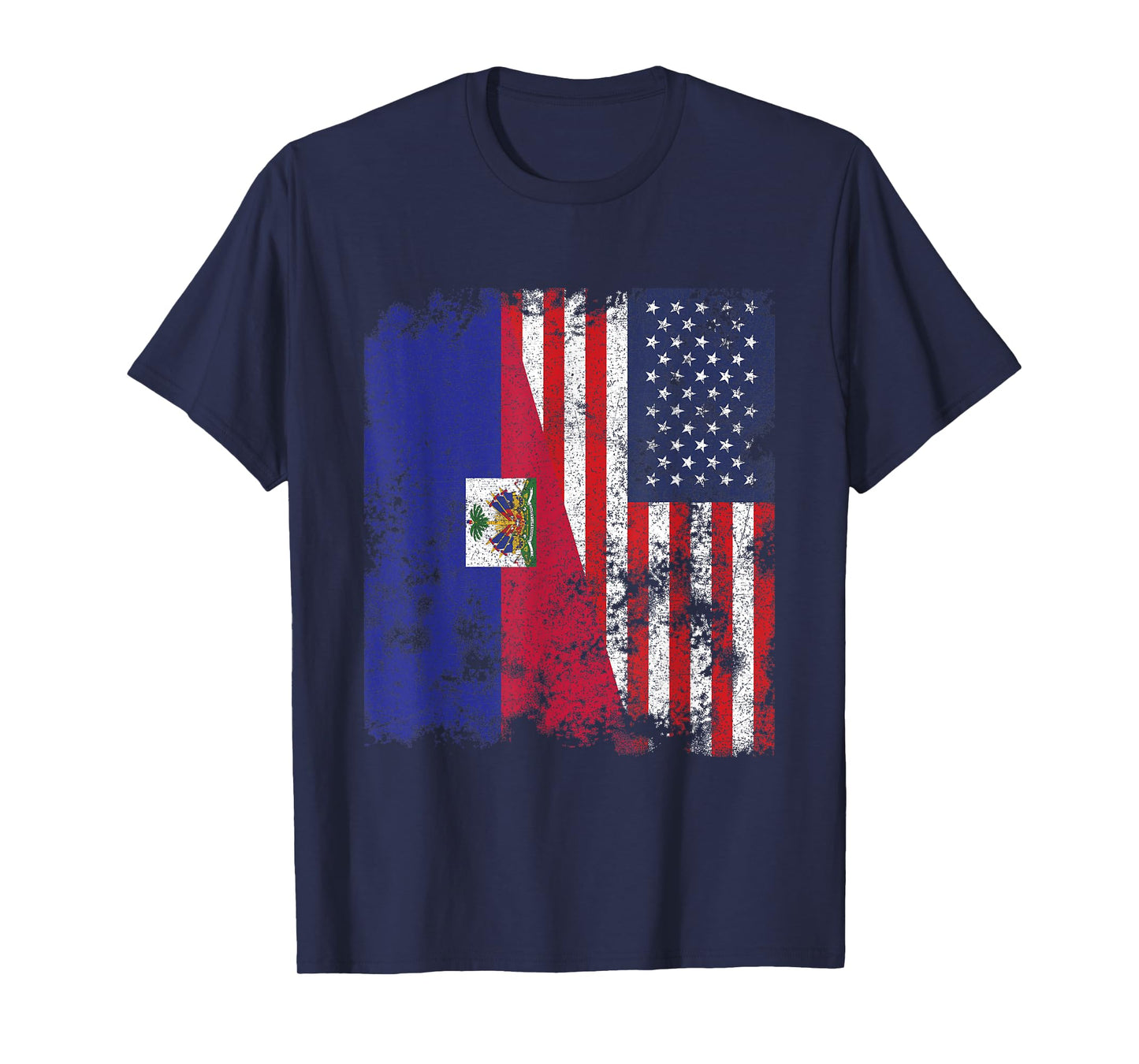 Haiti USA Flag Distressed - Half American T-Shirt for Women Kids Men