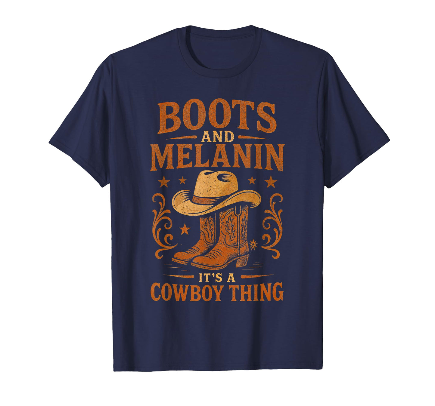 Western Country Texas Rodeo Black Cowboy Boots and Melanin T-Shirt