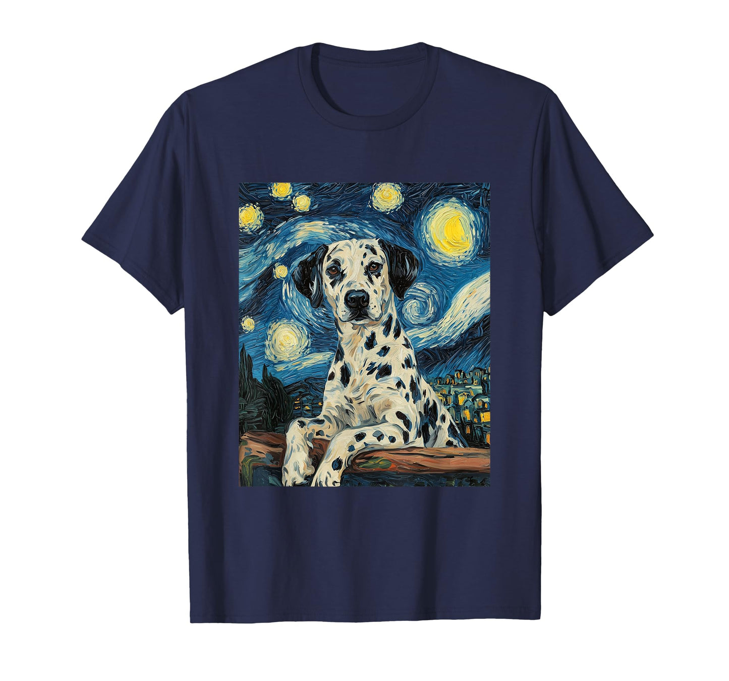 Cute Dalmatian Dog Doggy - Van Gogh Style - Starry Night T-Shirt