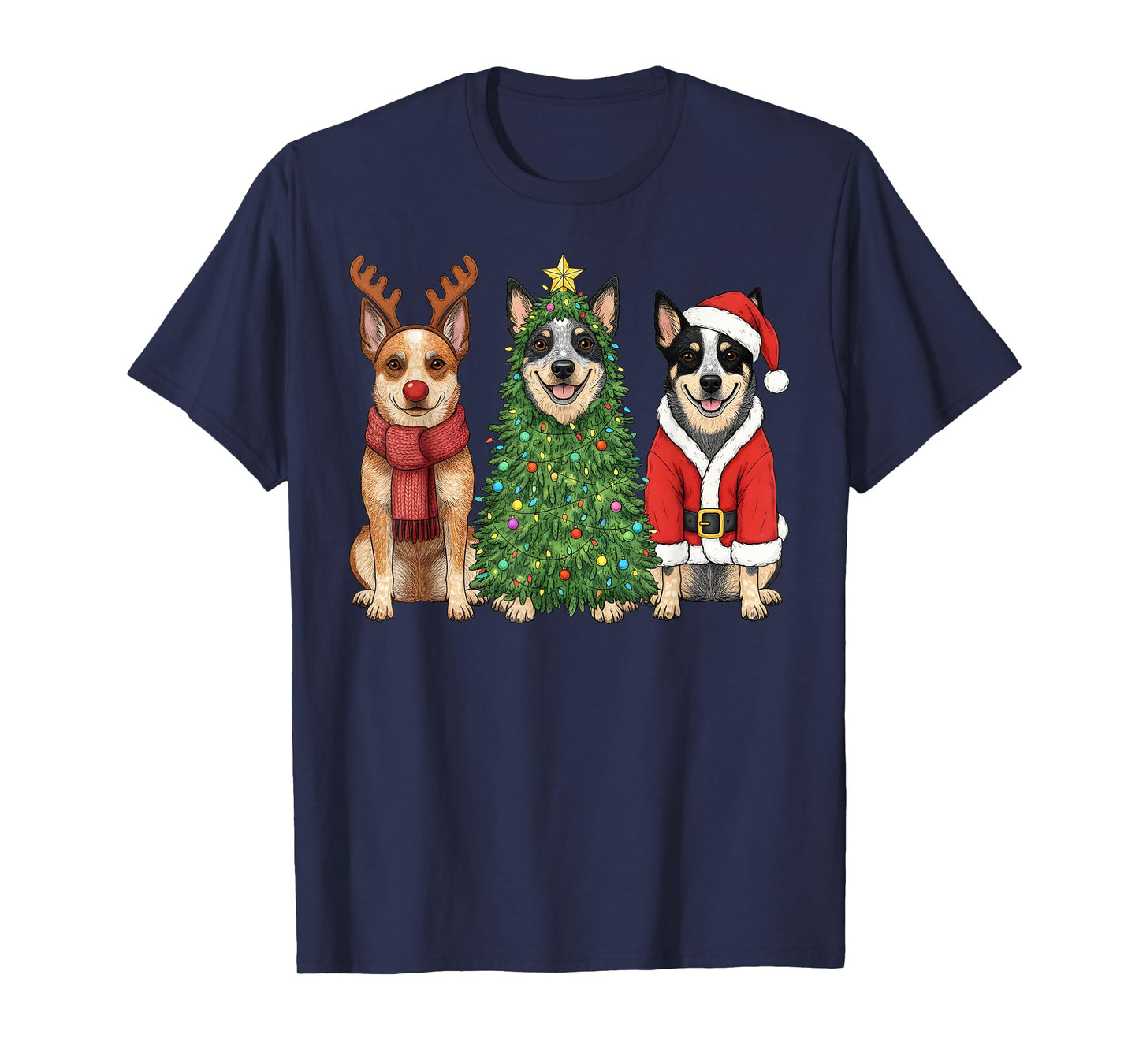 Retro Christmas Blue Heeler Santa Reindeer Dog Lover T-Shirt