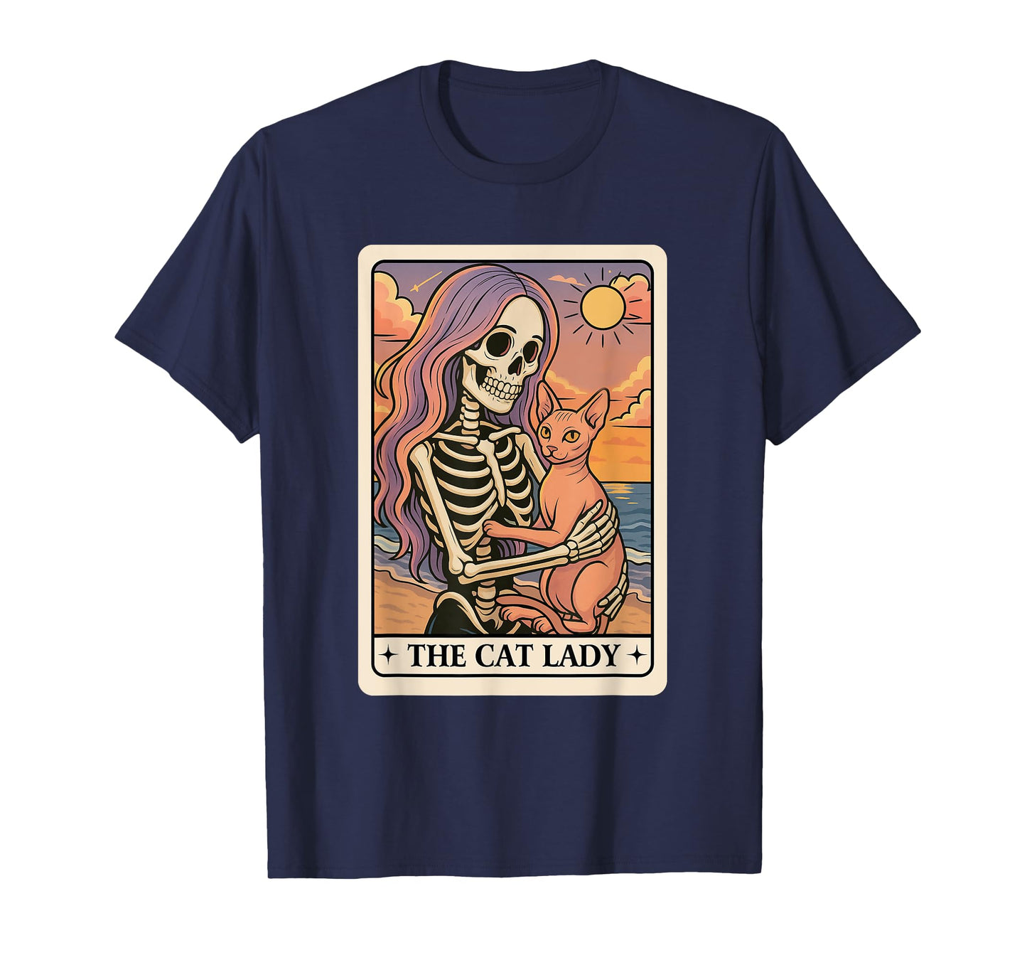 The Cat Lady Tarot Card Skeleton Holding Cat Tarot Card T-Shirt