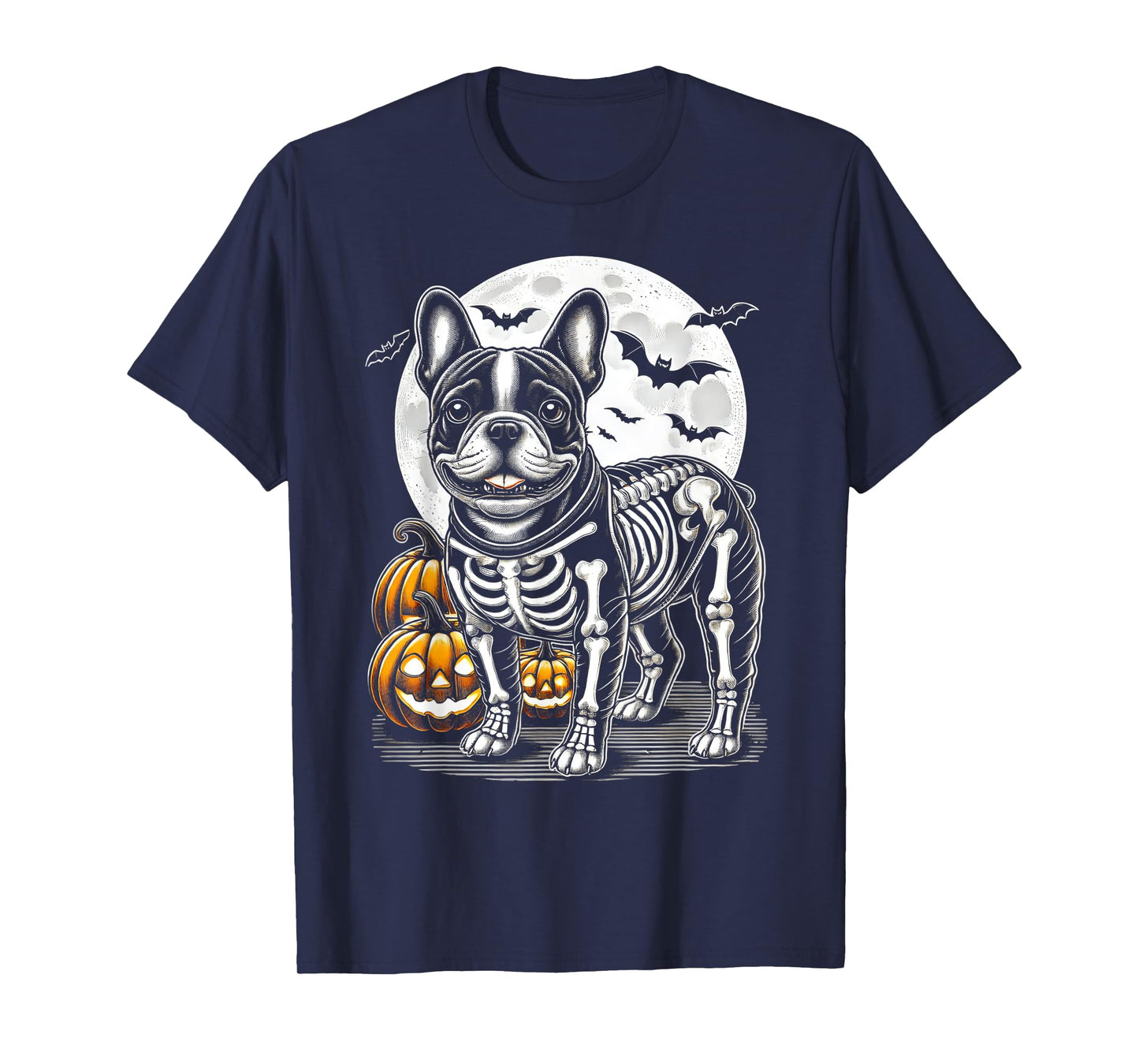 Cute Halloween Skeleton French Bulldog Puppy Bones Costume T-Shirt