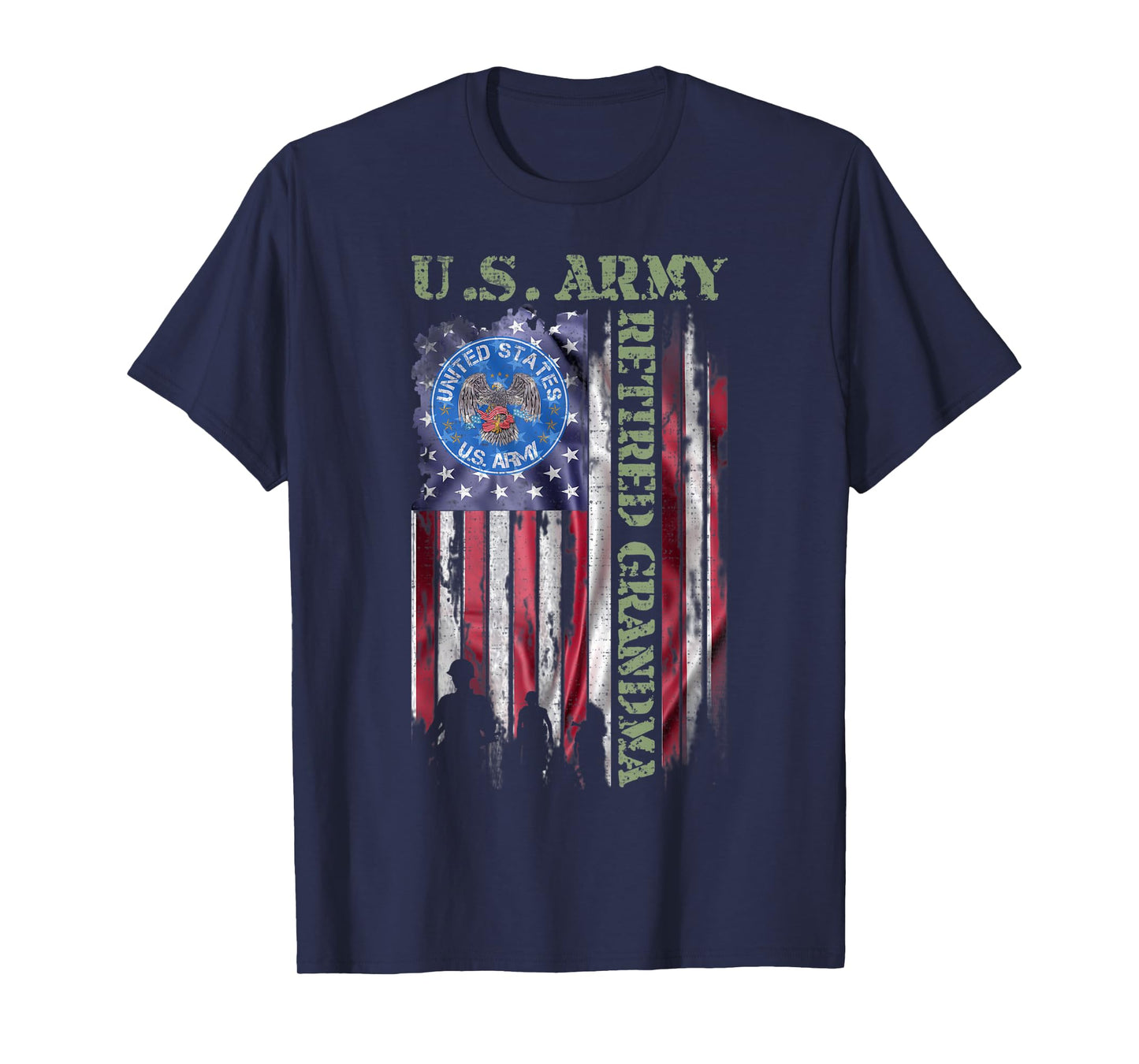 Vintage USA American Flag US Army Proud Retired Grandma T-Shirt