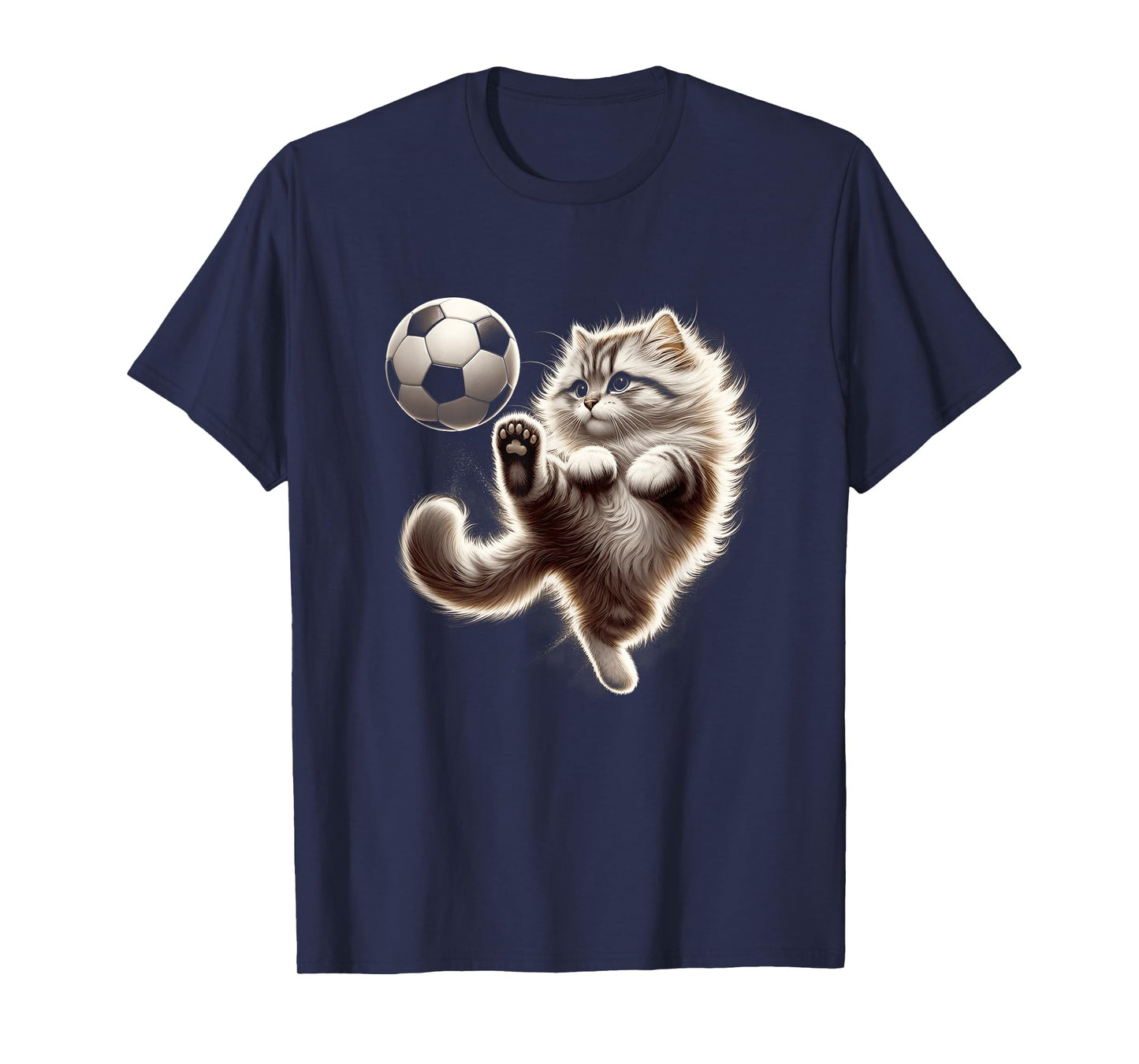 Funny Cat Soccer Ball Cat Playing Soccer Meme Sport T-Shirt for Men Women Kids