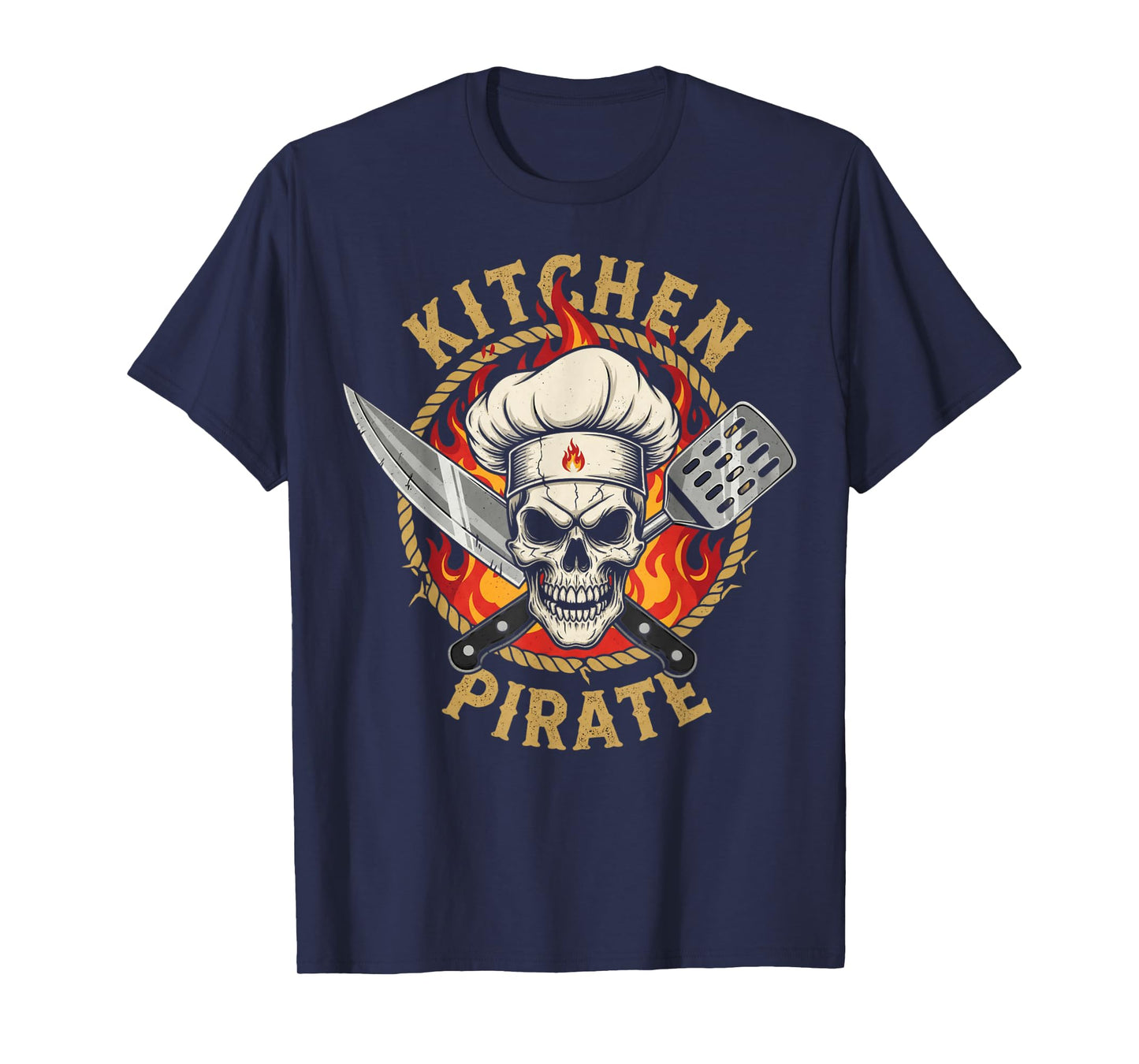 Kitchen Pirate Chef Hat Skull Funny Knife and Spatula Cook T-Shirt