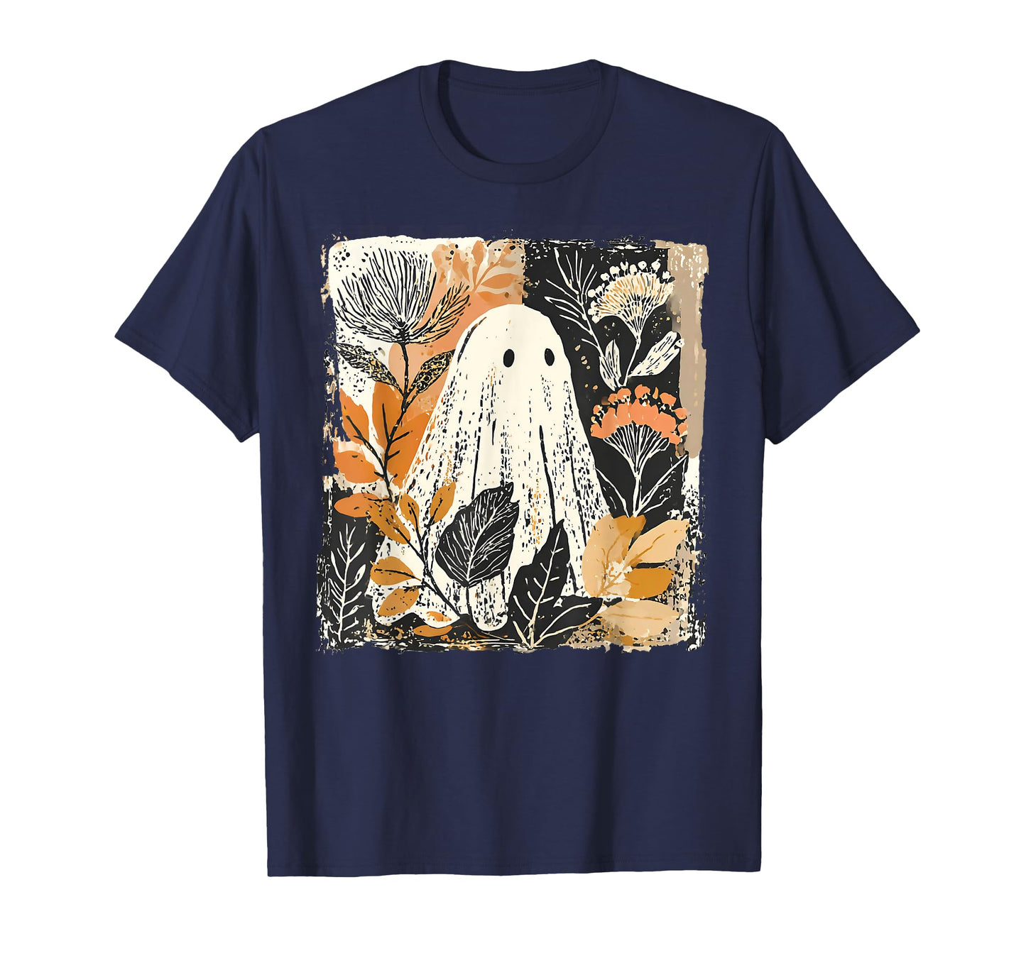 Funny Ghost Wildflower Spooky Season Happy Halloween Vintage T-Shirt